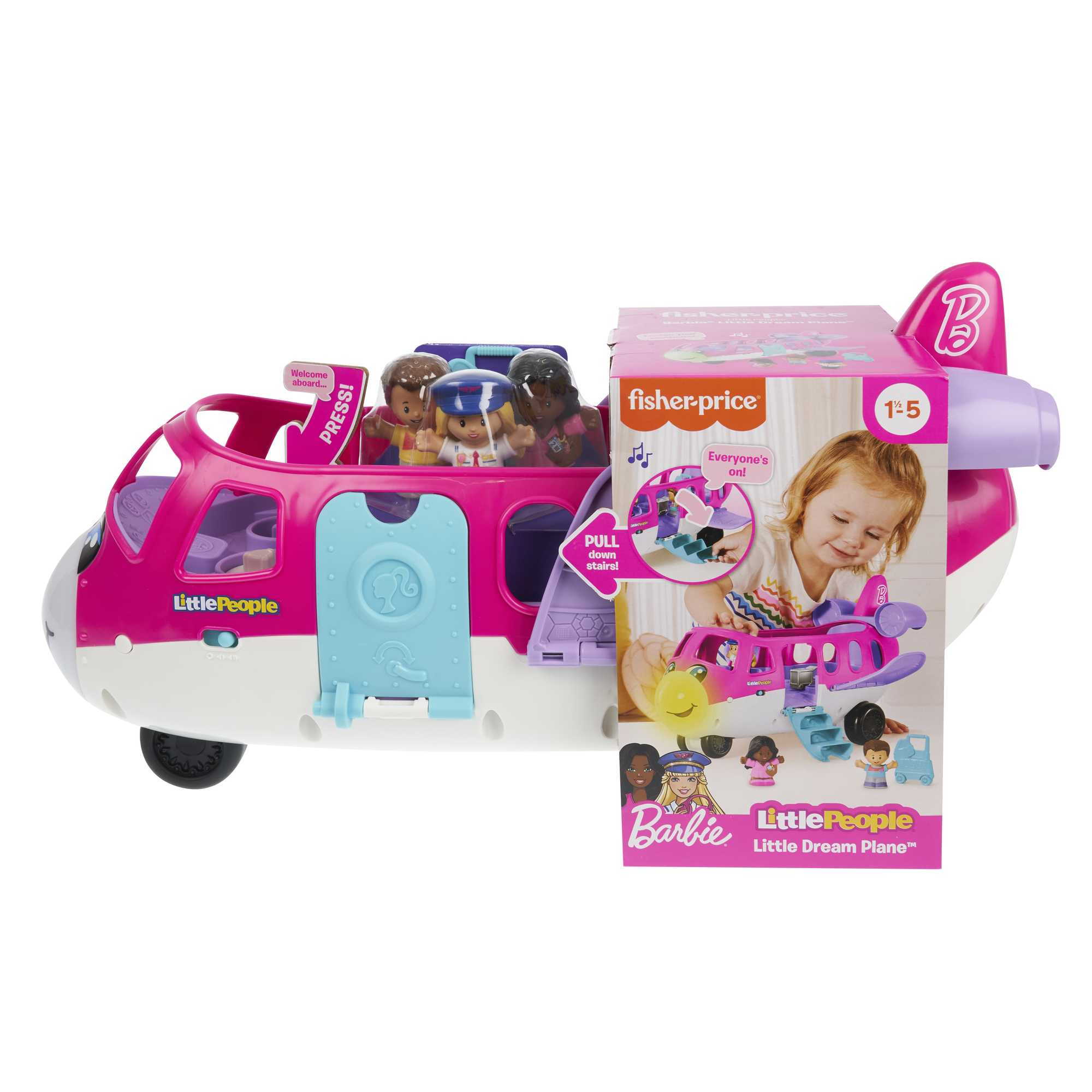 Little People Barbie Toy AIrplane With Lights Music And 3 Figures, Little Dream Plane, Toddler Toys, Multi-Language Version - Image 6