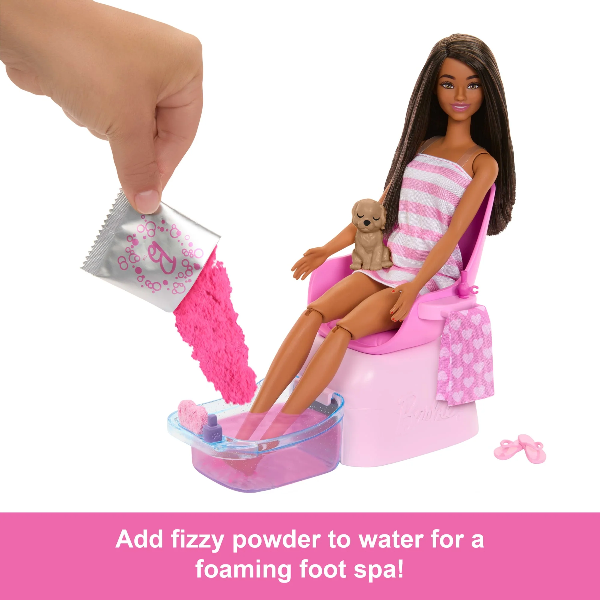 Barbie Mani-Pedi Spa Playset With Brunette Fashion Doll, Puppy & 7 Accessories, Color-Change Feature - Image 3