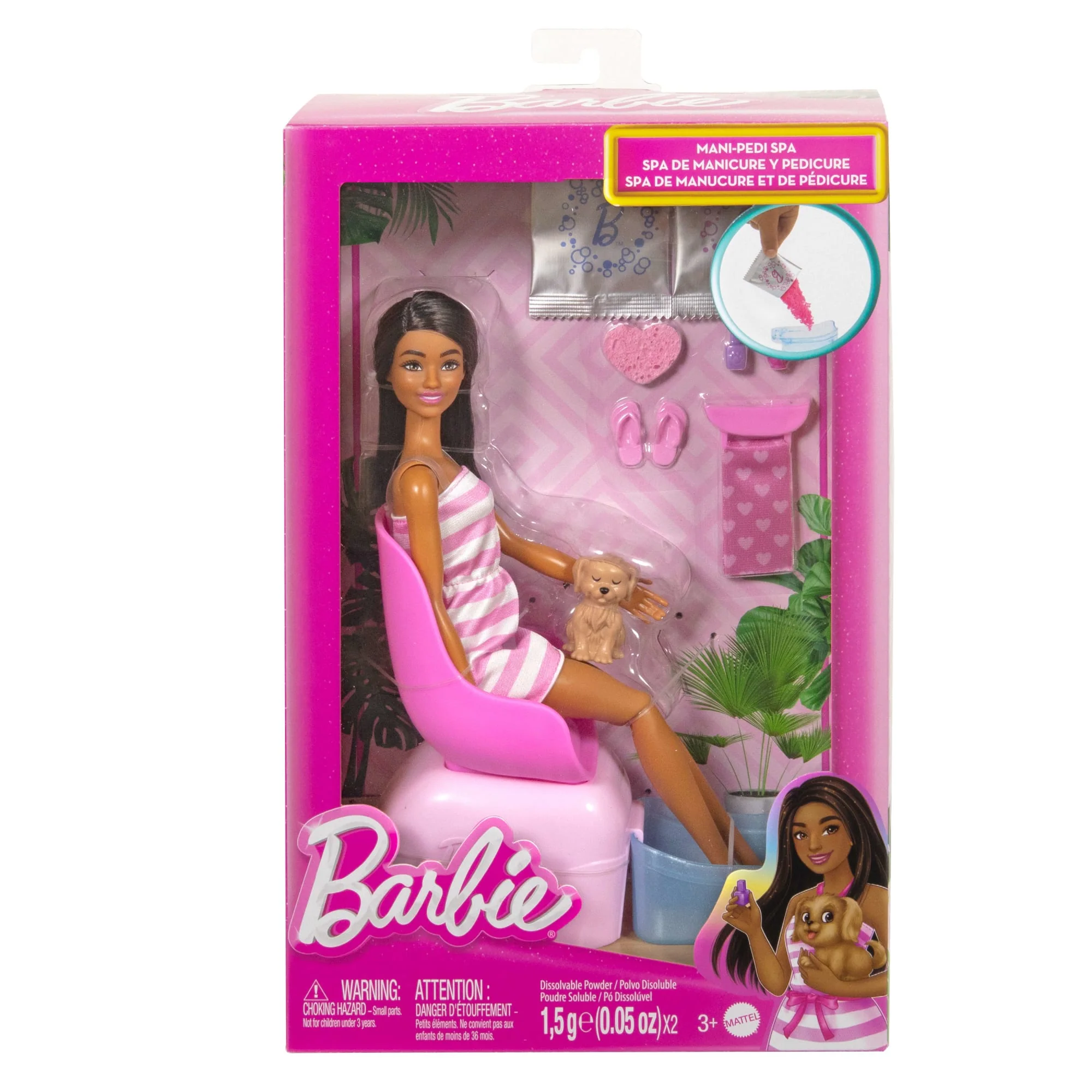 Barbie Mani-Pedi Spa Playset With Brunette Fashion Doll, Puppy & 7 Accessories, Color-Change Feature - Image 6