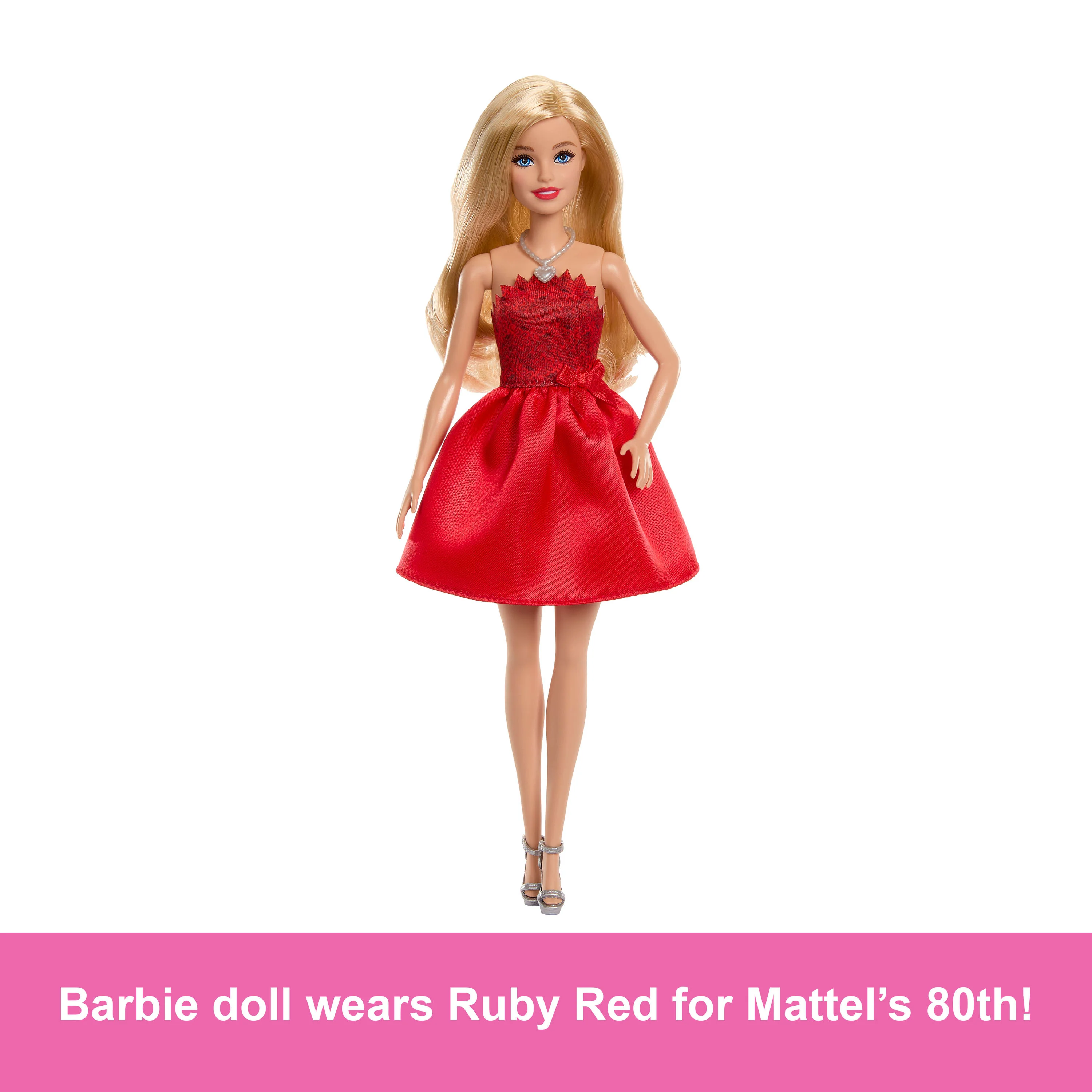 Barbie Mattel 80th Anniversary Ruby-Red Celebration Fashion Doll Wearing Red Dress With Accessories - Image 2