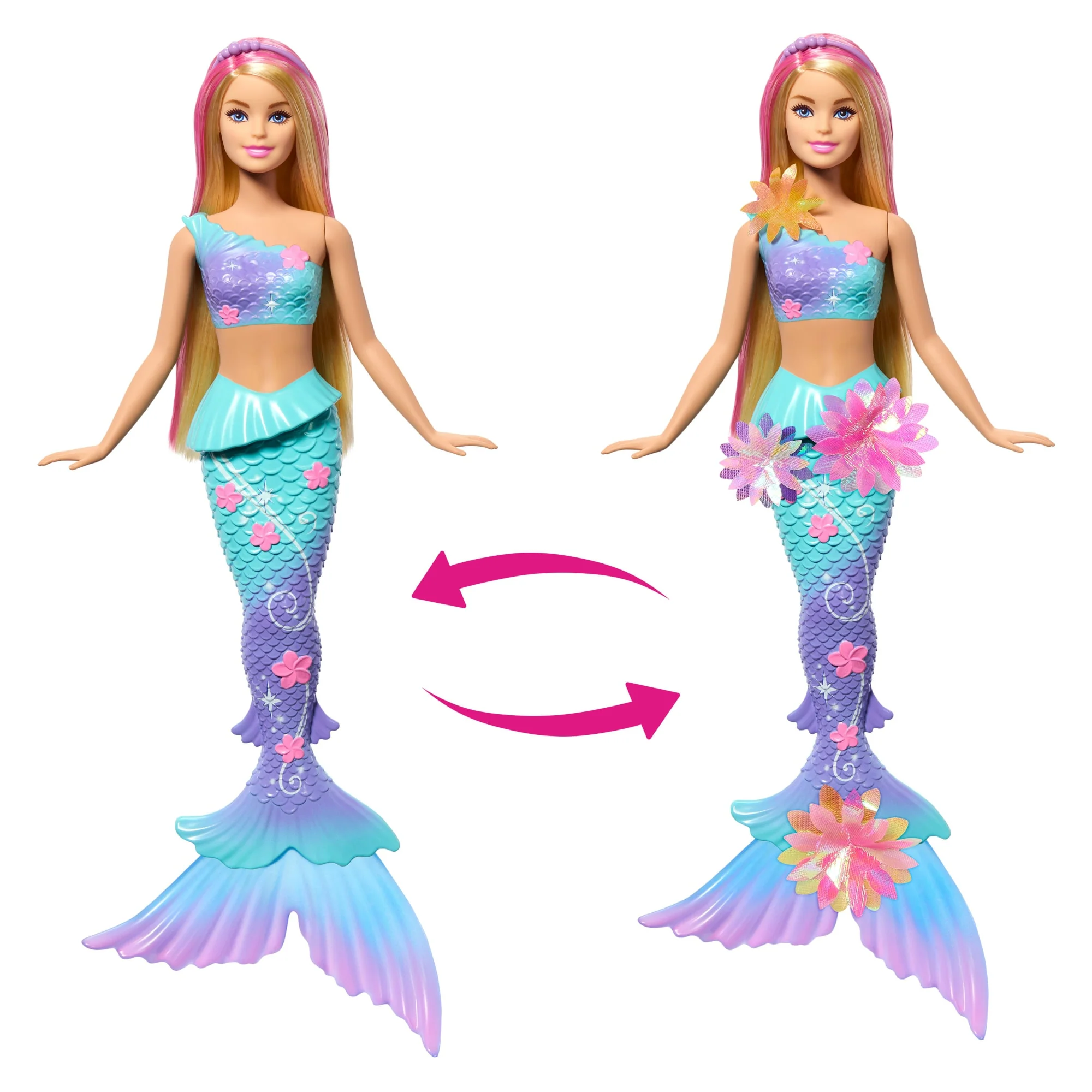 Barbie Flower Magic Mermaid Toy Doll With Surprise Blooming Flowers Feature & Pearl Headband Accessory - Image 4