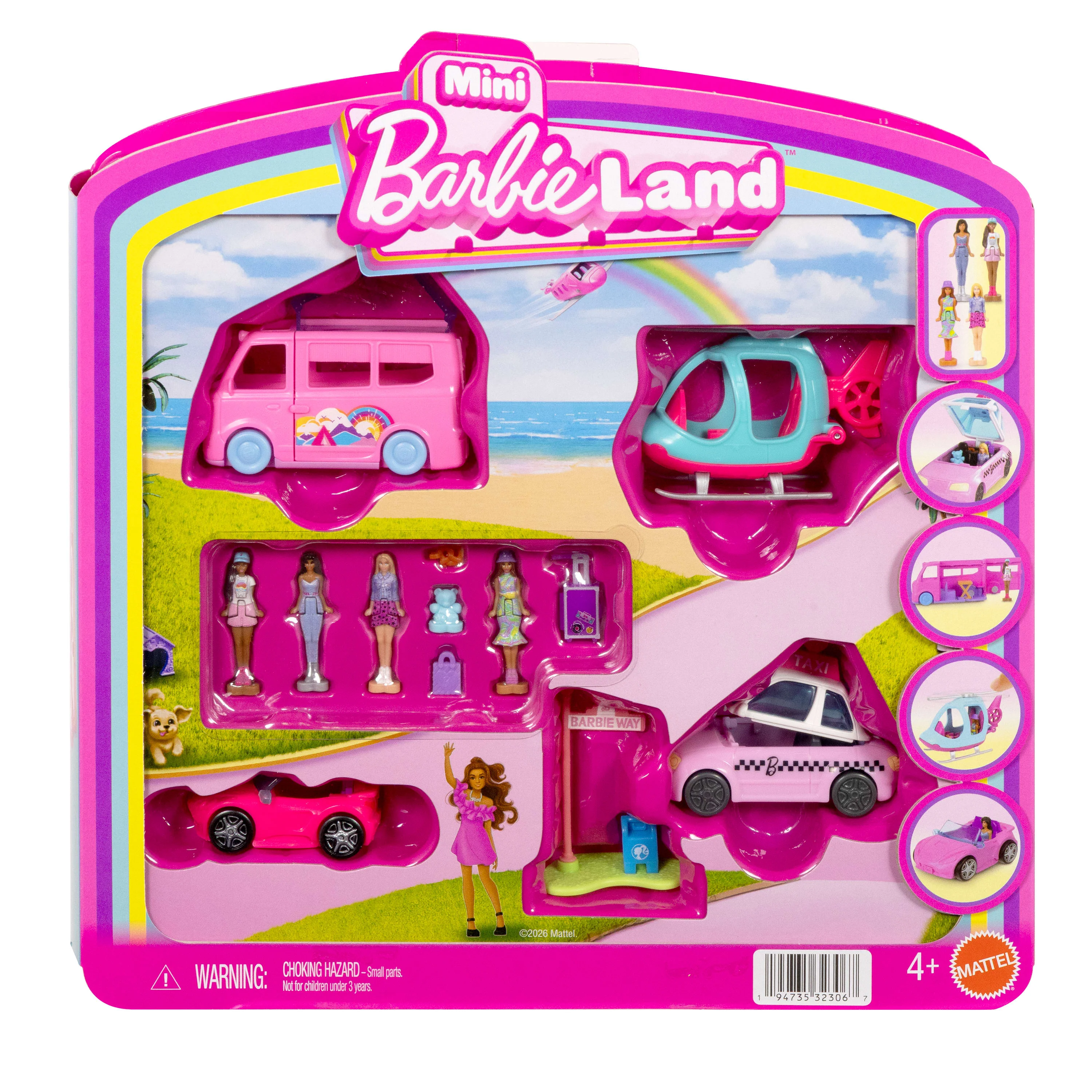 Barbie Mini Barbie Land 4-Pack Doll & Vehicle Set, 4 1.5-Inch Dolls, 4 Toy Vehicles & Accessories - Image 2
