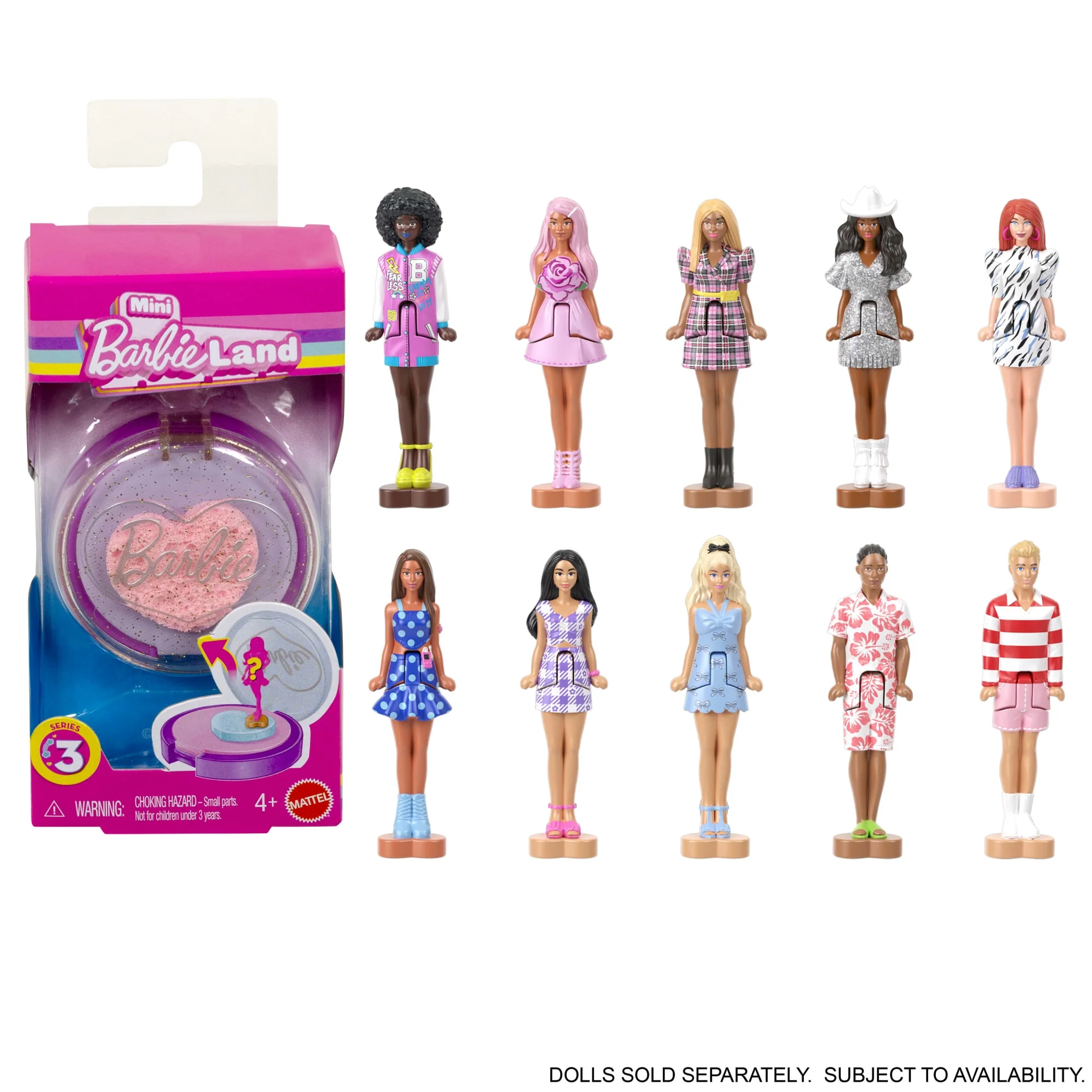 Barbie Mini Barbie Land Fashionistas Dolls, 1.5-Inch Dolls in Perfume Compact, Surprise Reveal