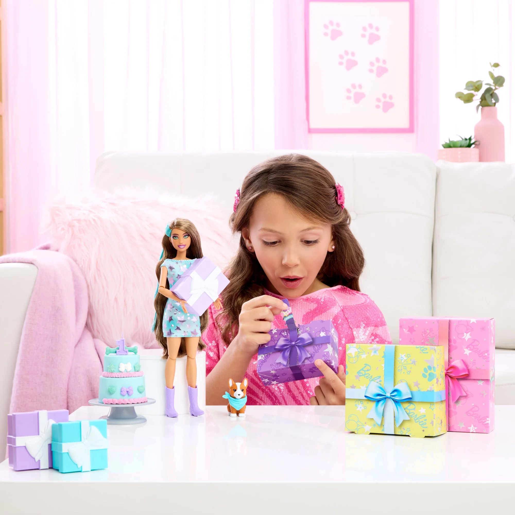 Barbie Party Unboxed Pet Birthday Series Doll & Accessories, Party Stars Set With 10 Surprises - Image 2