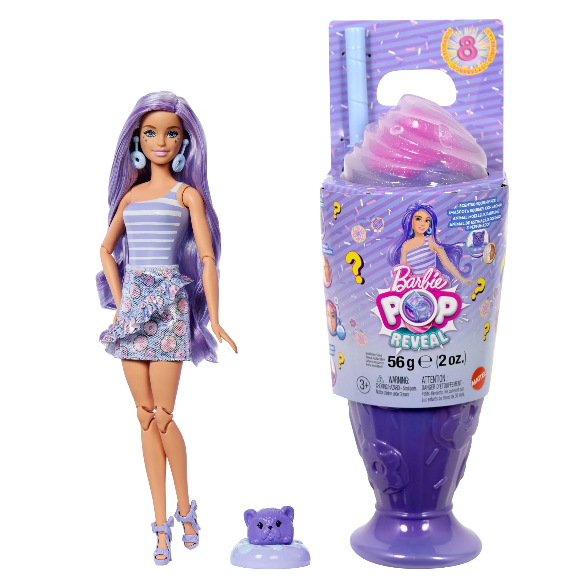 Barbie Pop Reveal Treat Series Doll & Accessories Set, 8 Surprises Include Pet