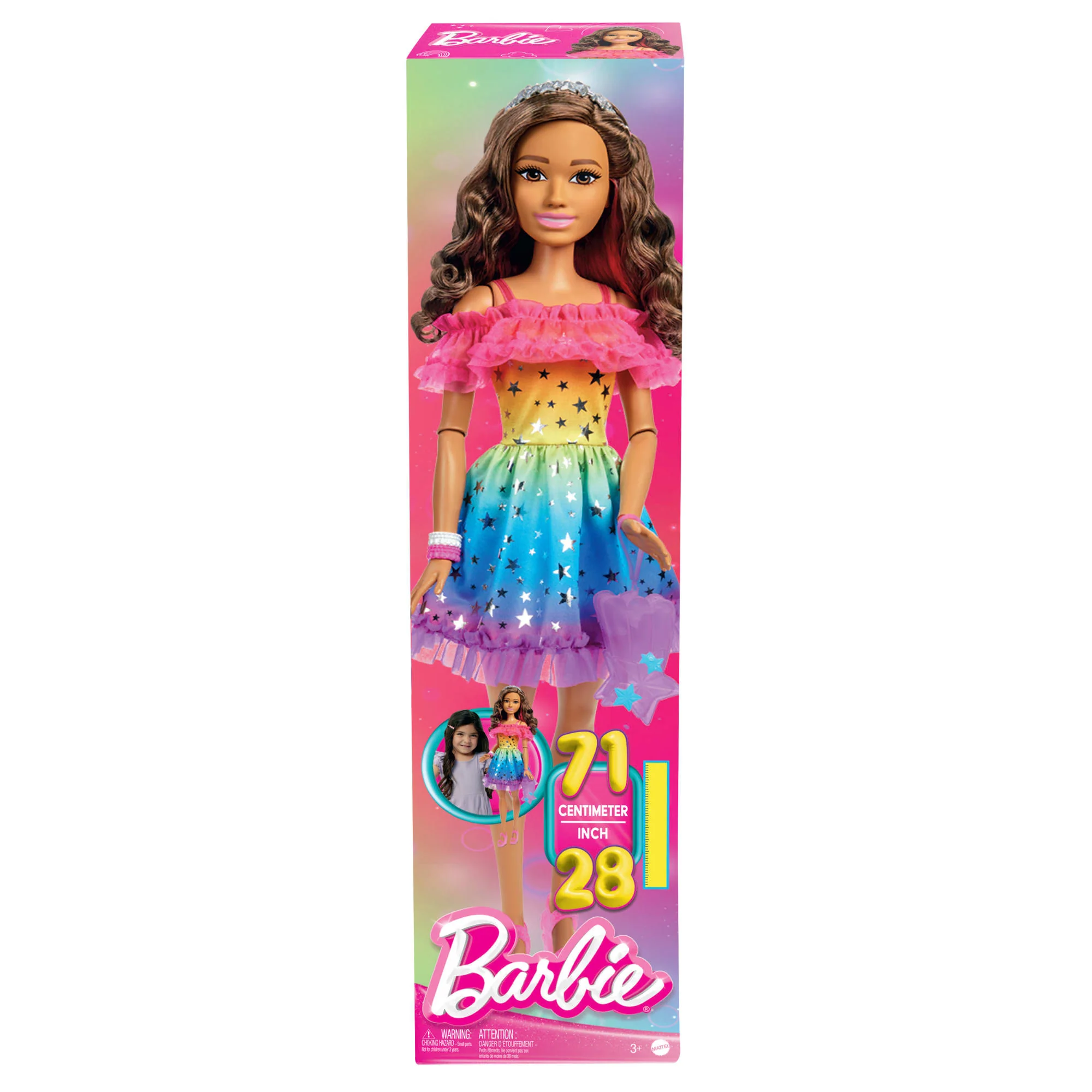 Barbie Poupée Grand Format 71,12 Cm, Brunette, Robe Arc-en-Ciel - Image 6