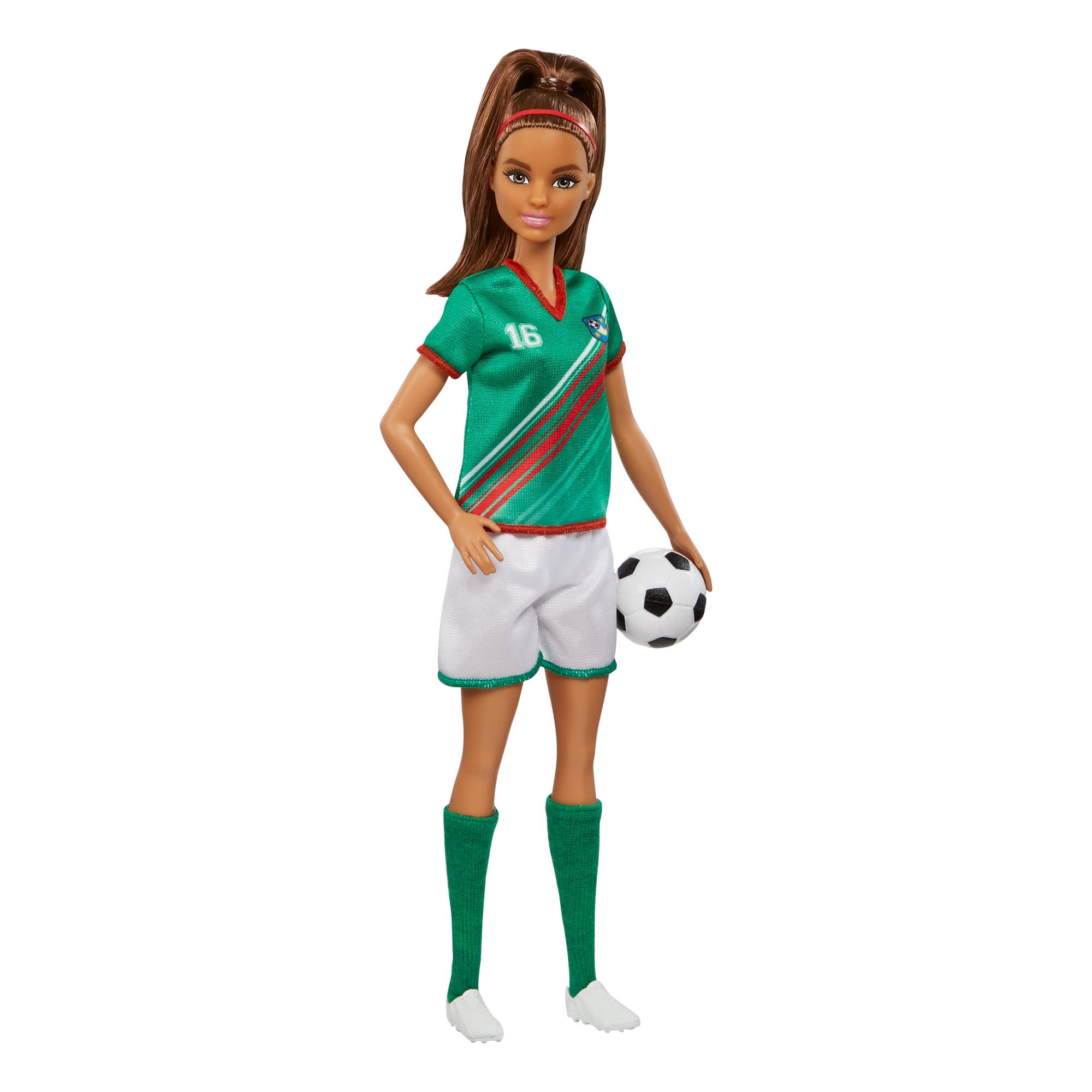 Barbie Profesiones Muñeca Jugadora de Fútbol Playera Verde - Image 2