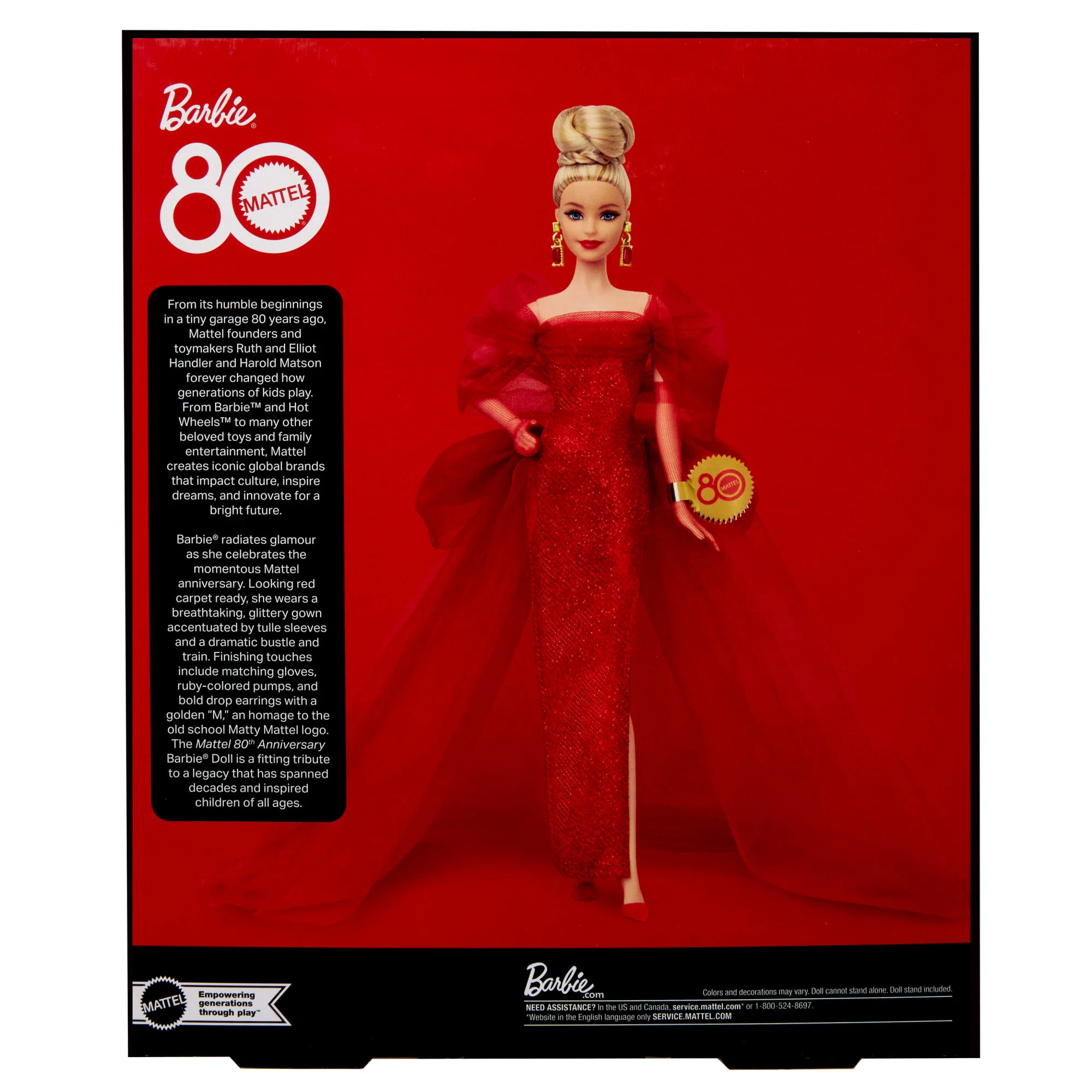Barbie Signature Collectible Doll For Mattel 80th Anniversary, Glittery Red Tulle Gown, Blonde Hair - Image 6
