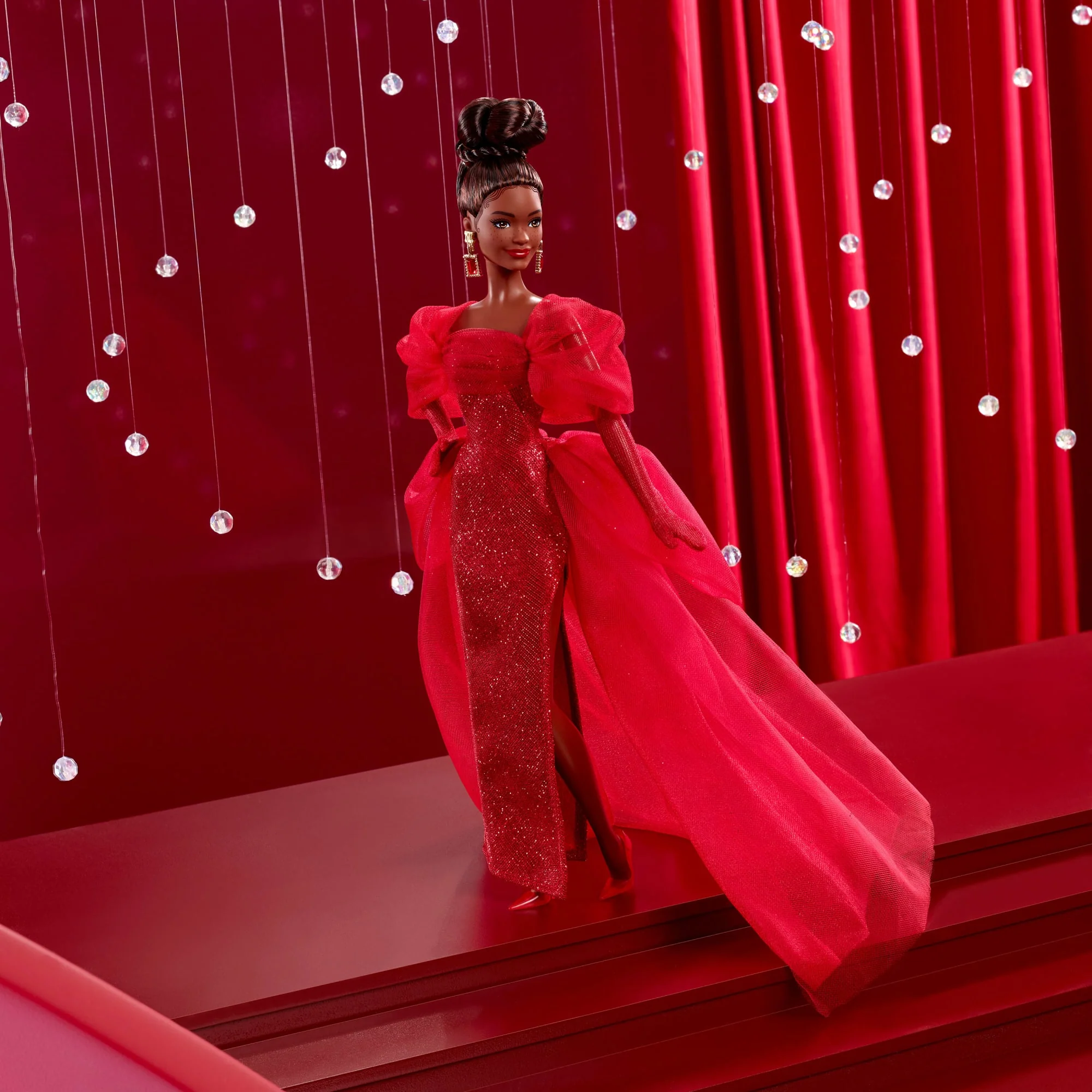 Barbie Signature Collectible Doll For Mattel 80th Anniversary, Glittery Red Tulle Gown, Brunette - Image 3