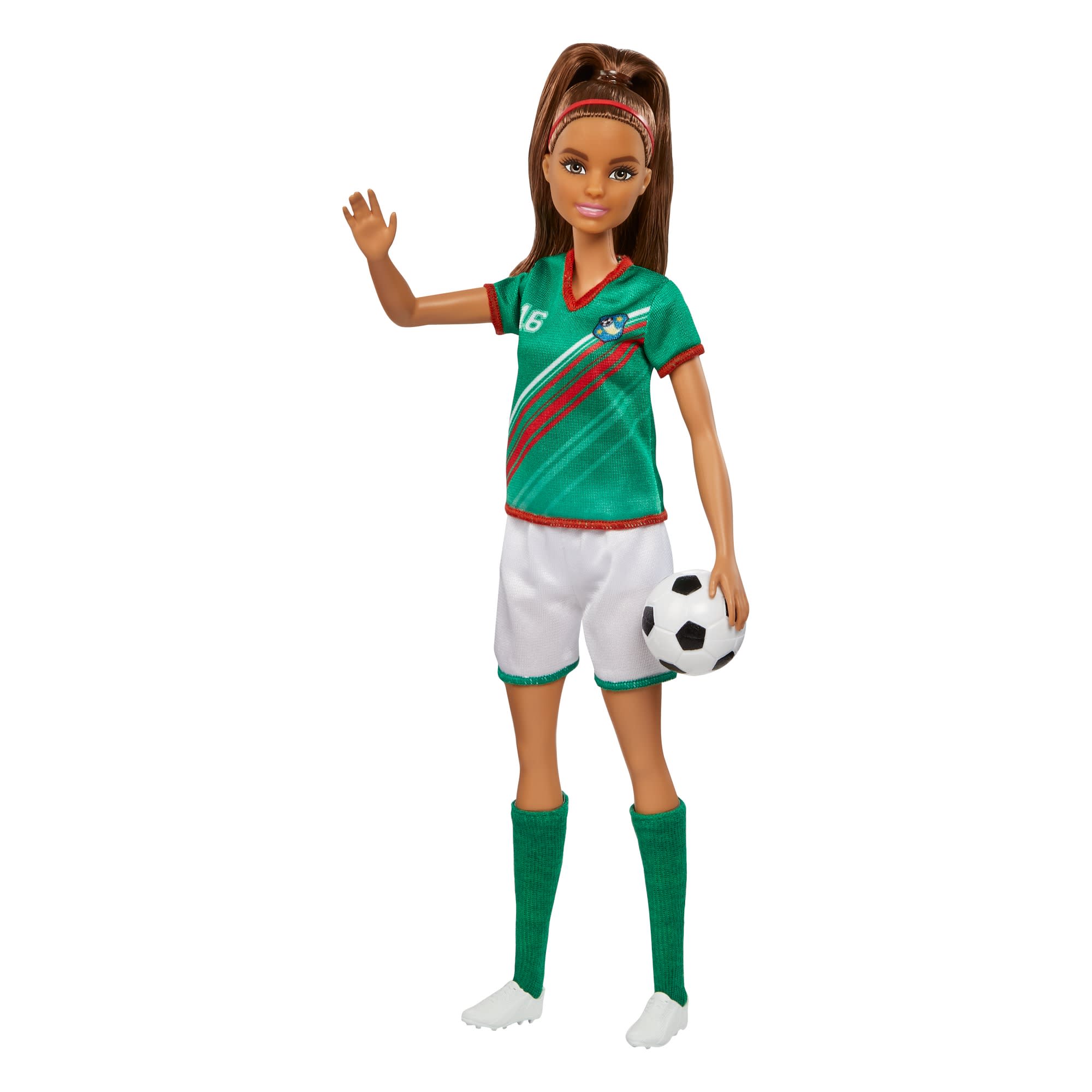 Barbie Soccer Doll, Brunette, #16 Uniform, Soccer Ball, Cleats, Socks, 3 & Up - Image 3