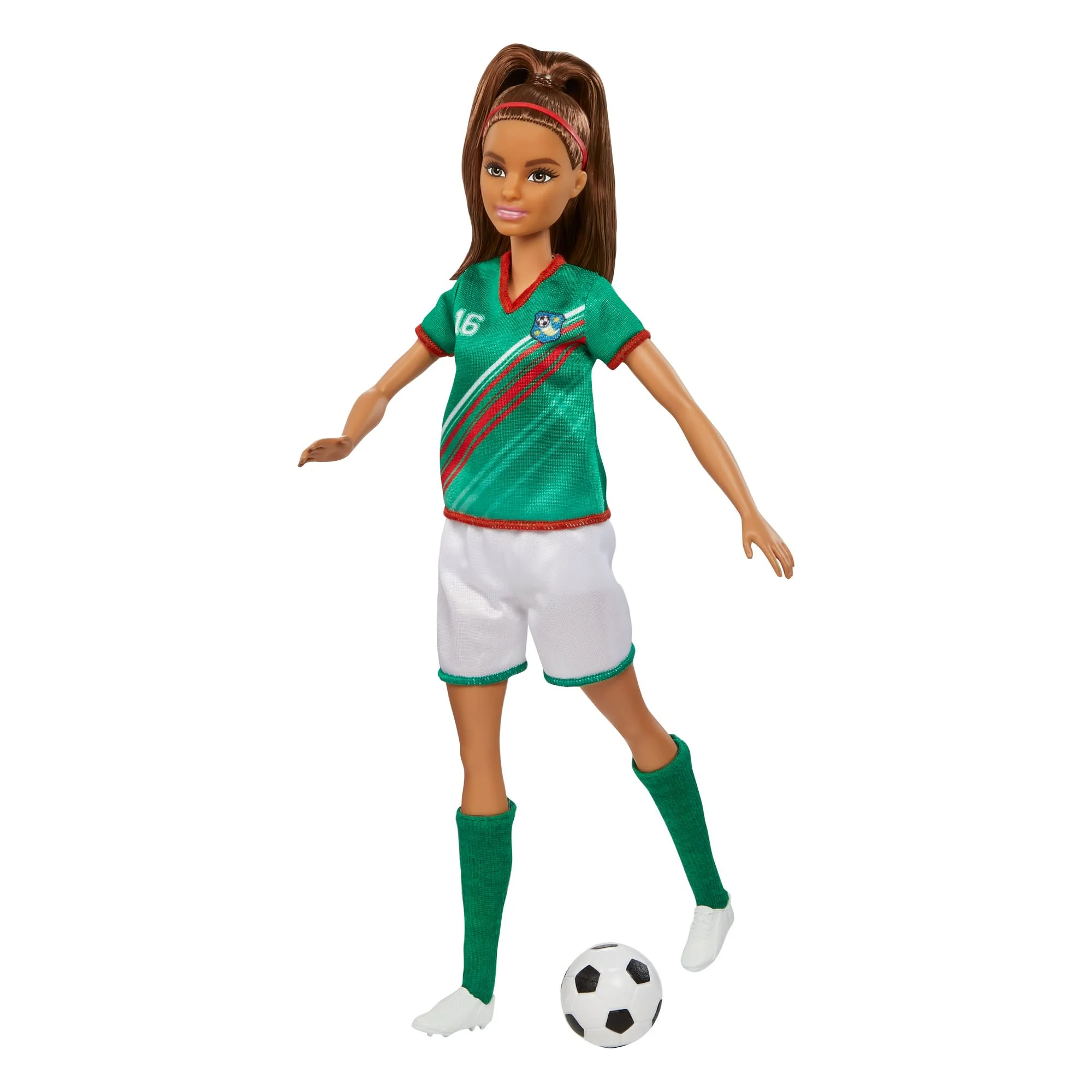 Barbie Soccer Doll, Brunette, #16 Uniform, Soccer Ball, Cleats, Socks, 3 & Up - Image 4