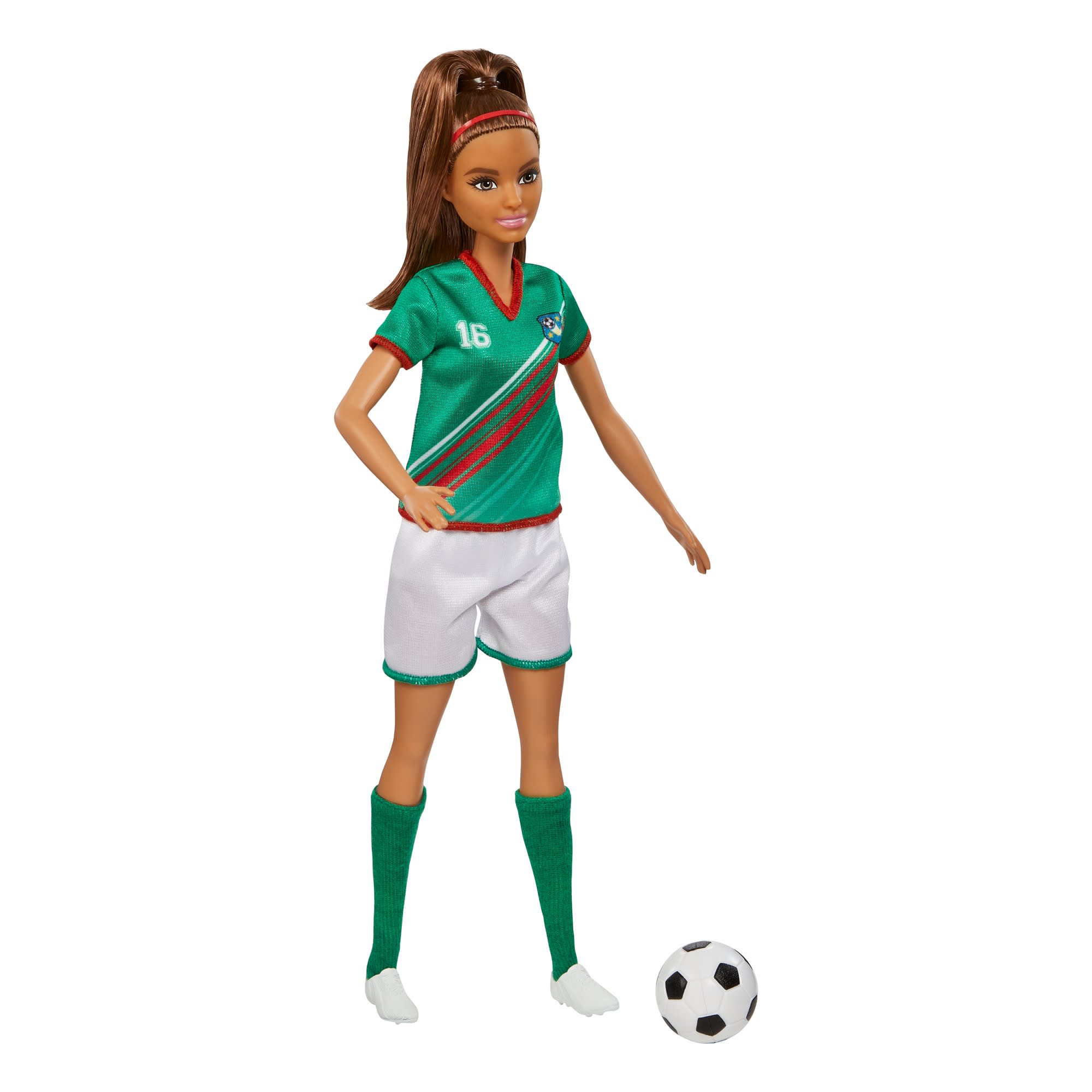 Barbie Soccer Doll, Brunette, #16 Uniform, Soccer Ball, Cleats, Socks, 3 & Up - Image 5