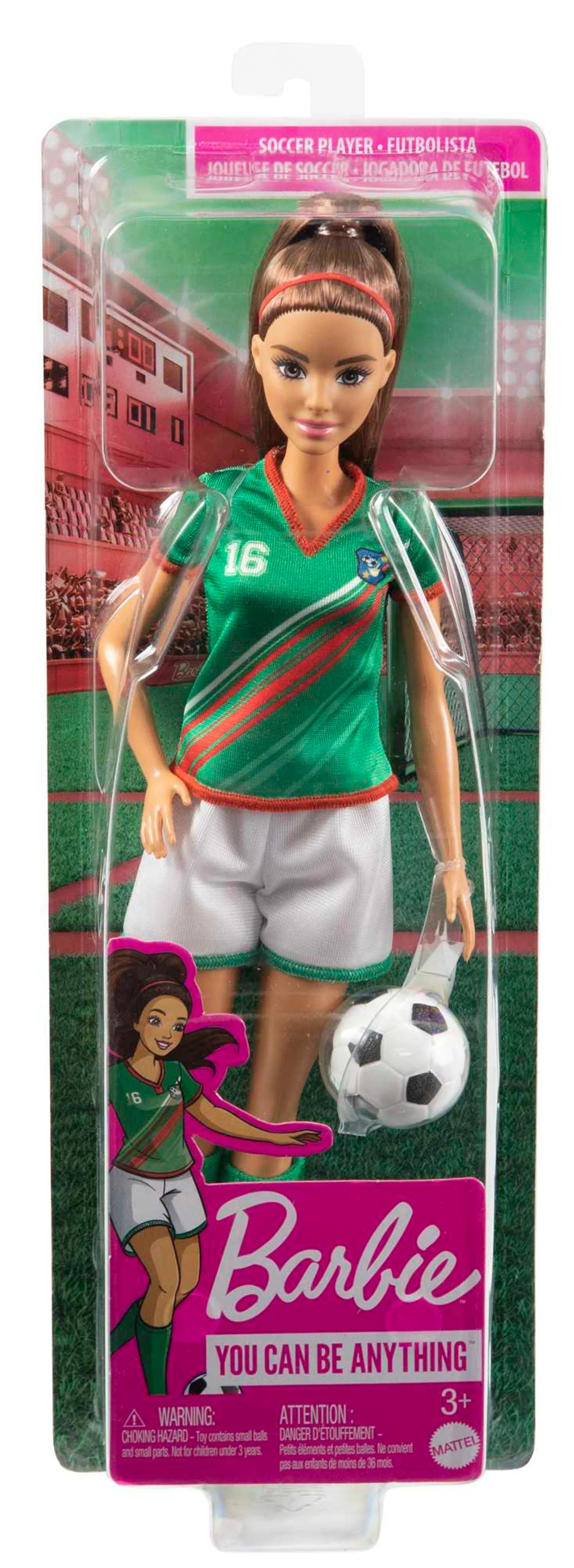 Barbie Soccer Doll, Brunette, #16 Uniform, Soccer Ball, Cleats, Socks, 3 & Up - Image 6