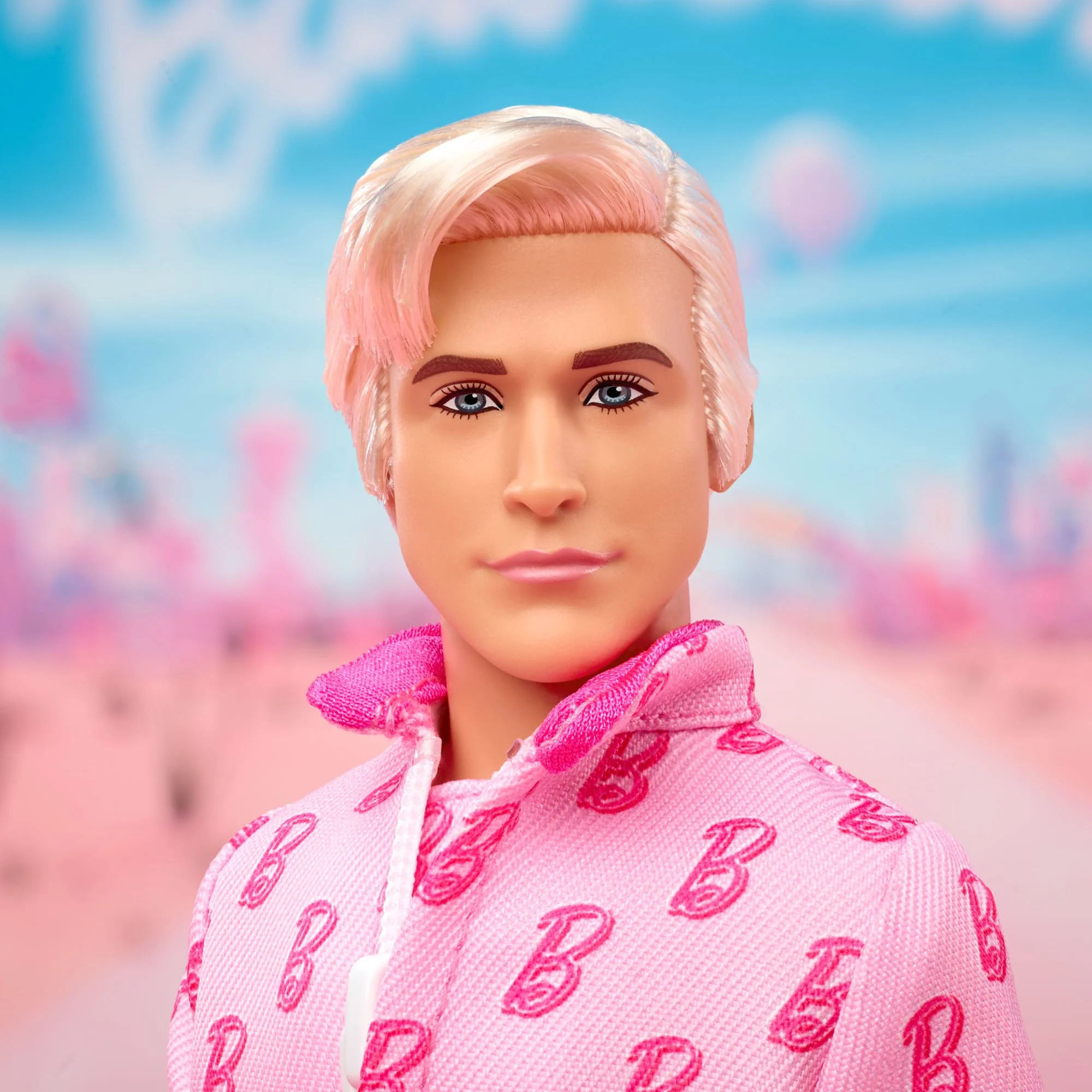 Barbie The Movie Ken Collectible Doll, Ryan Gosling As Ken Wearing Pink Jumpsuit With “B” Detail - Image 3