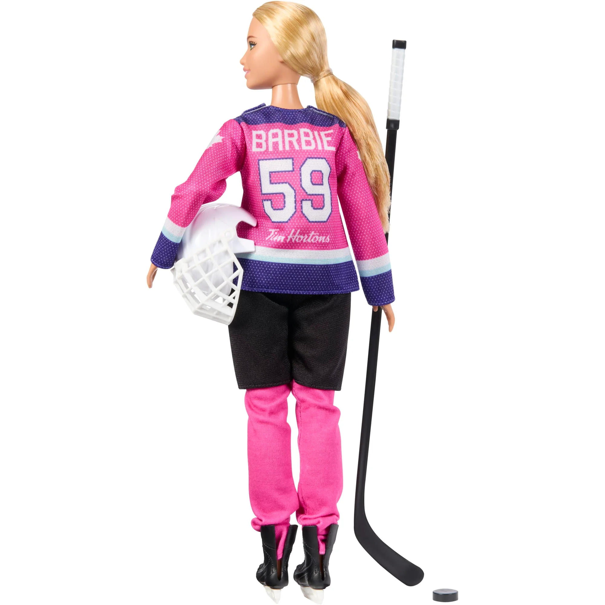 Barbie Tim Hortons PWHL Fashion Doll in Pink, Purple, & Teal Hockey Jersey, includes Hockey Accessories - Image 5