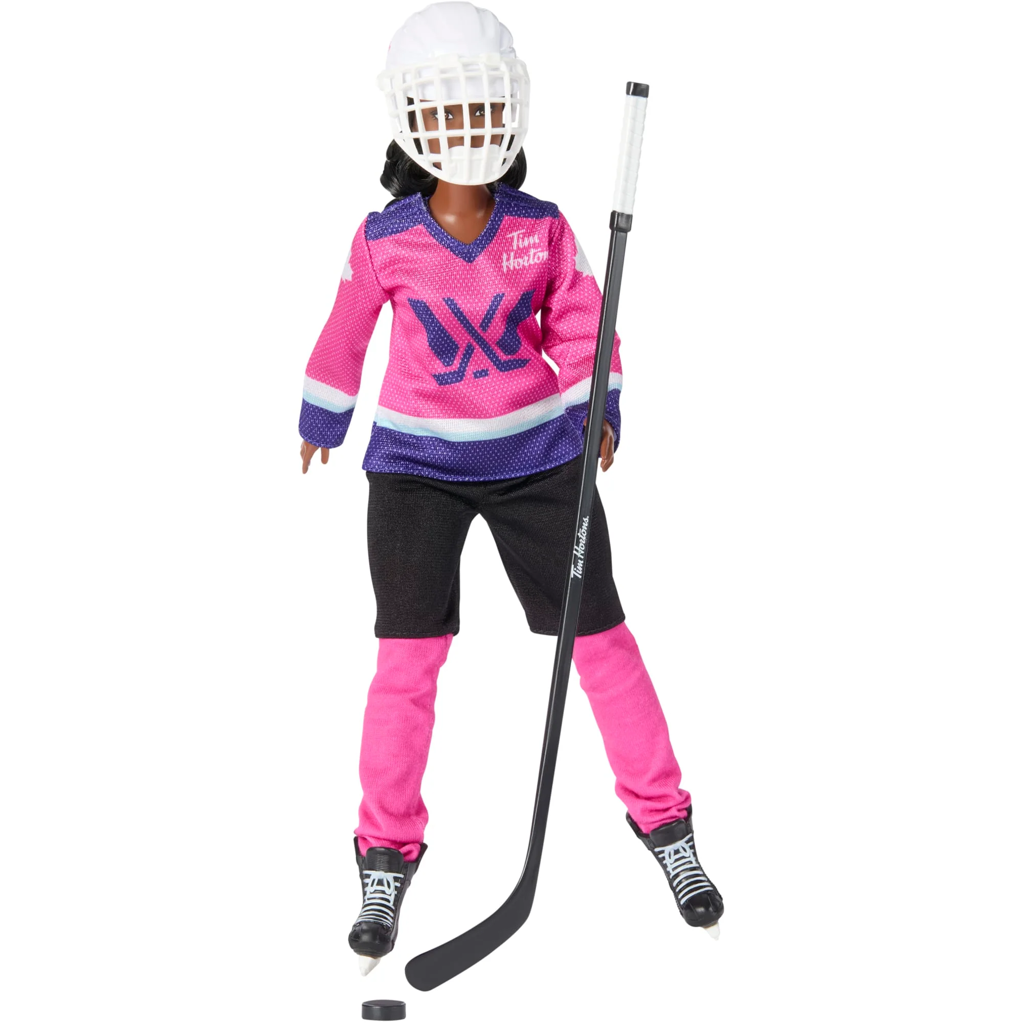 Barbie Tim Hortons PWHL Fashion Doll in Pink, Purple, & Teal Hockey Jersey, includes Hockey Accessories - Image 2