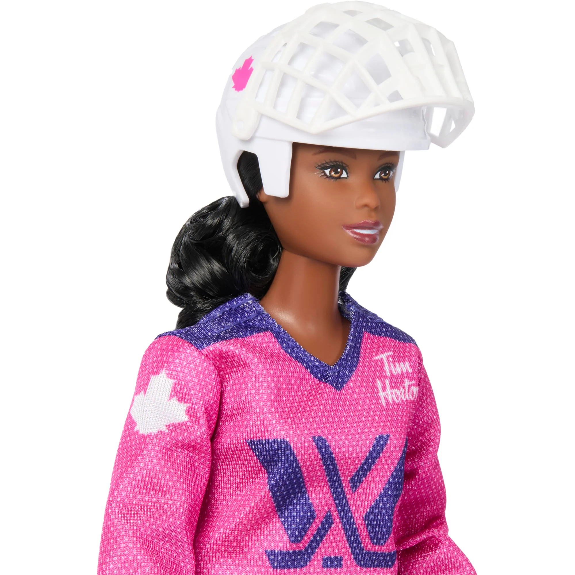 Barbie Tim Hortons PWHL Fashion Doll in Pink, Purple, & Teal Hockey Jersey, includes Hockey Accessories - Image 3