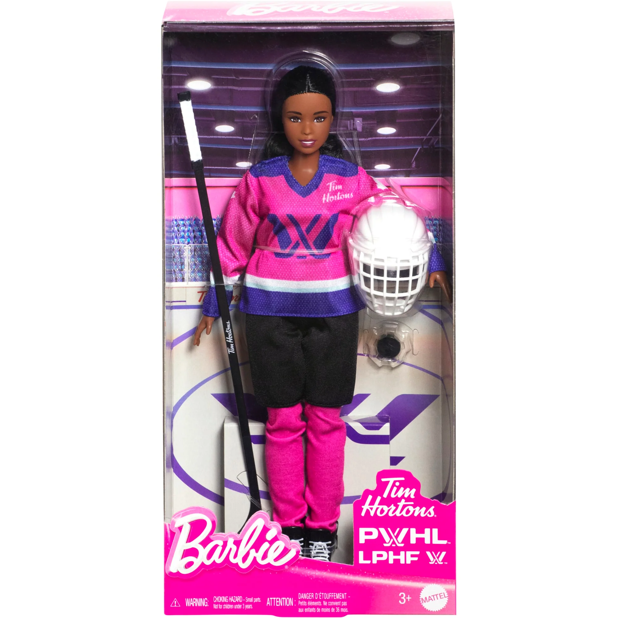 Barbie Tim Hortons PWHL Fashion Doll in Pink, Purple, & Teal Hockey Jersey, includes Hockey Accessories - Image 6