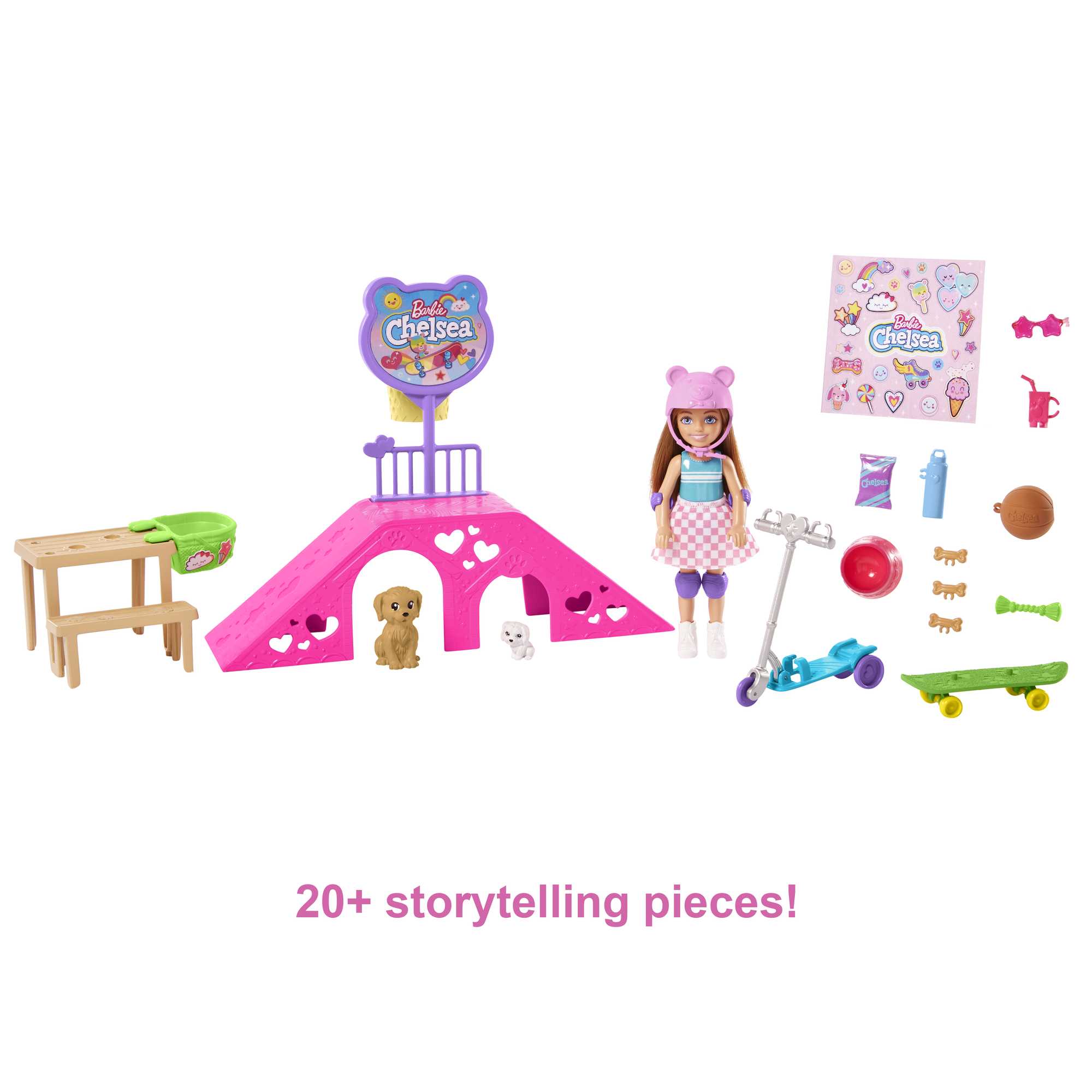 Barbie Toys, Chelsea Doll And Accessories, Skatepark Playset With 2 Puppies And 15+ Pieces - Image 5