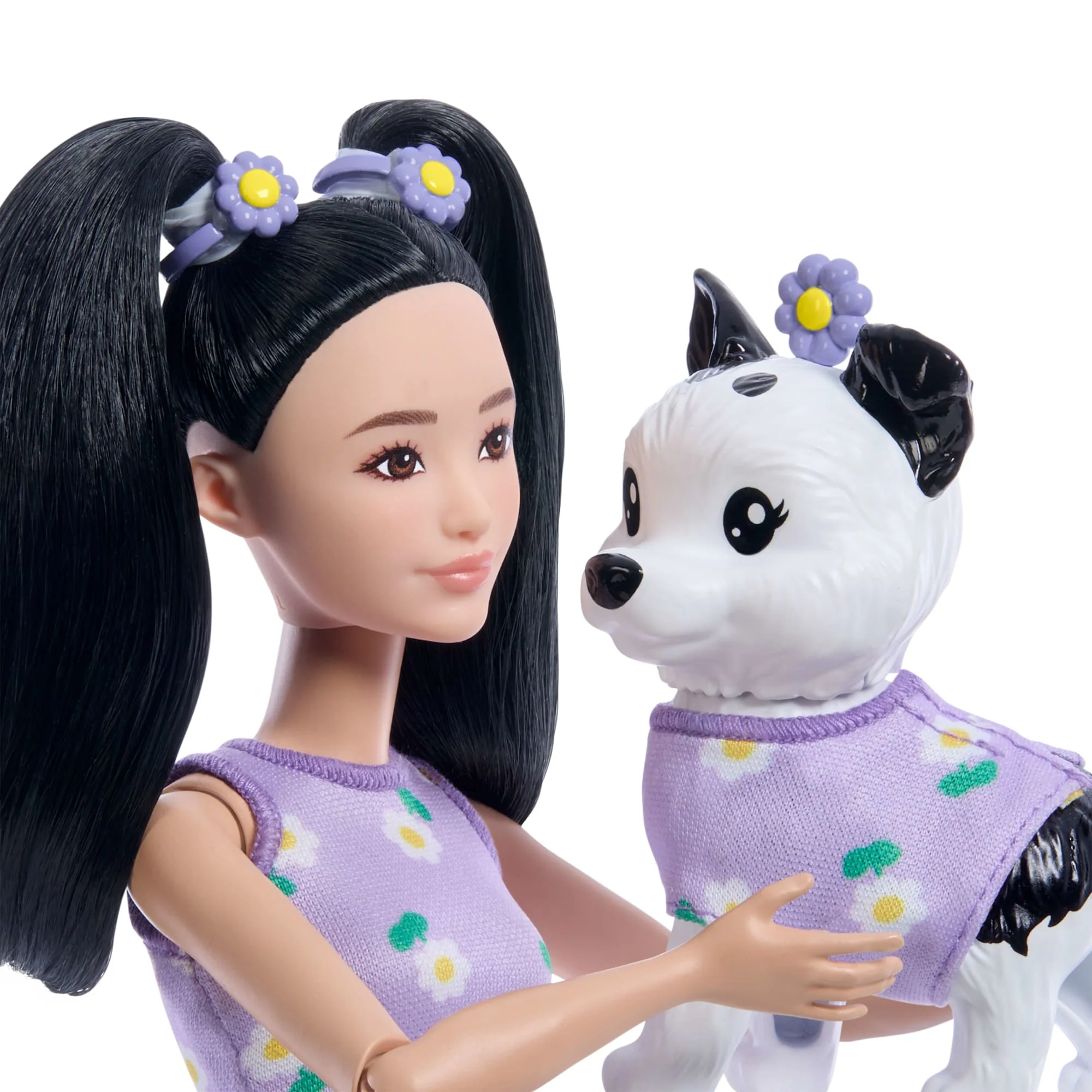 Barbie Twinning Looks Fashion Doll With Pet Dog, Matching Purple Clothes & Accessories, Black Hair - Image 4