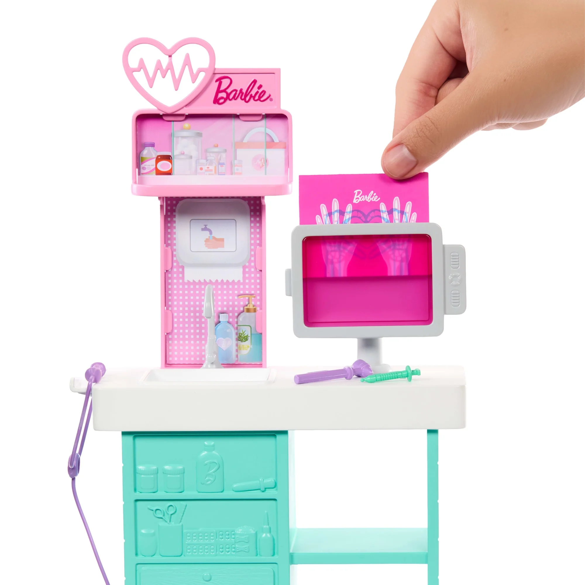 Barbie World Day At The Doctor Toy Playset With Medical Station, Chair & 12 Accessories - Image 2