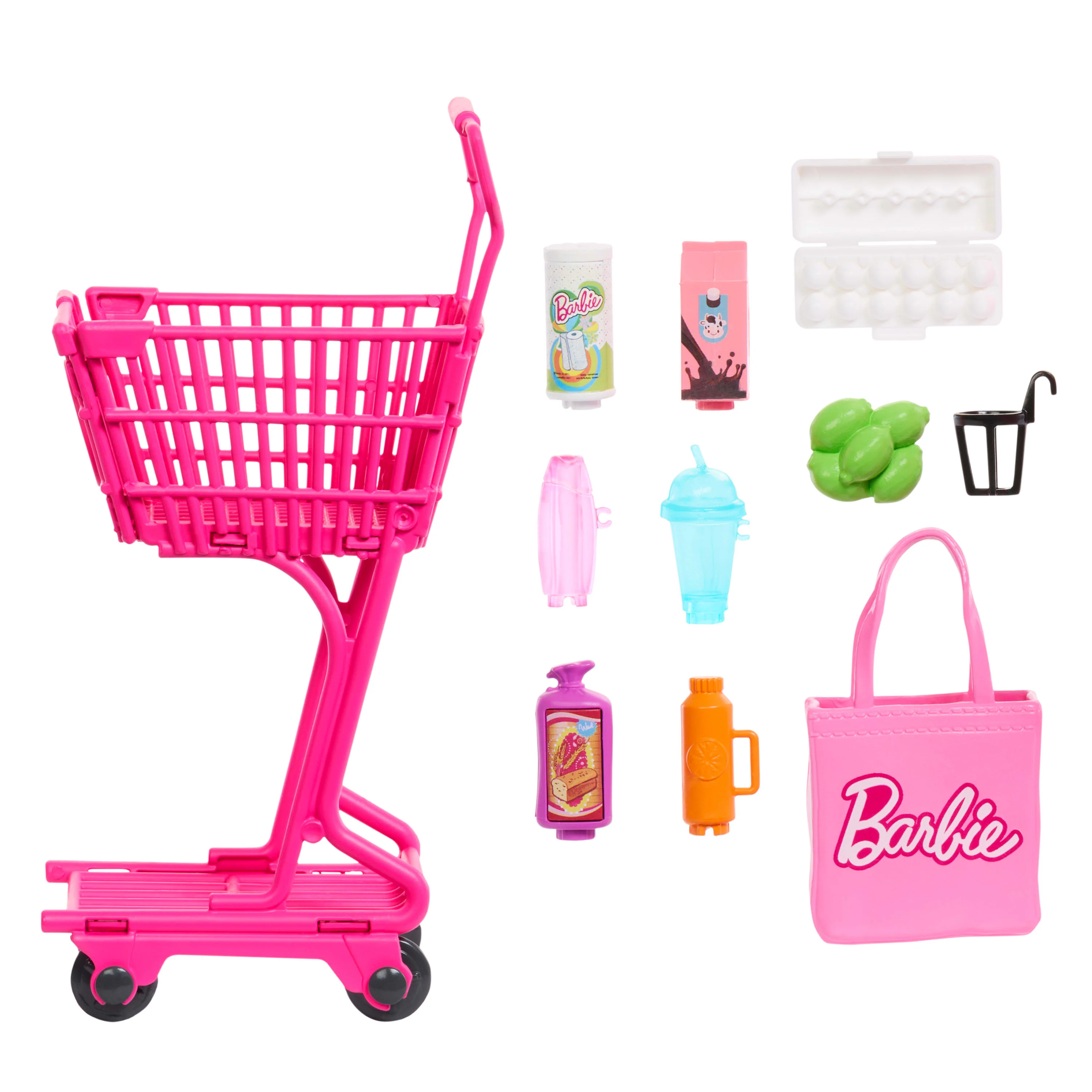 Barbie World Grocery Shopping Toy Set With 11 Doll Accessories Including Cart, Food, Bag, & More - Image 5