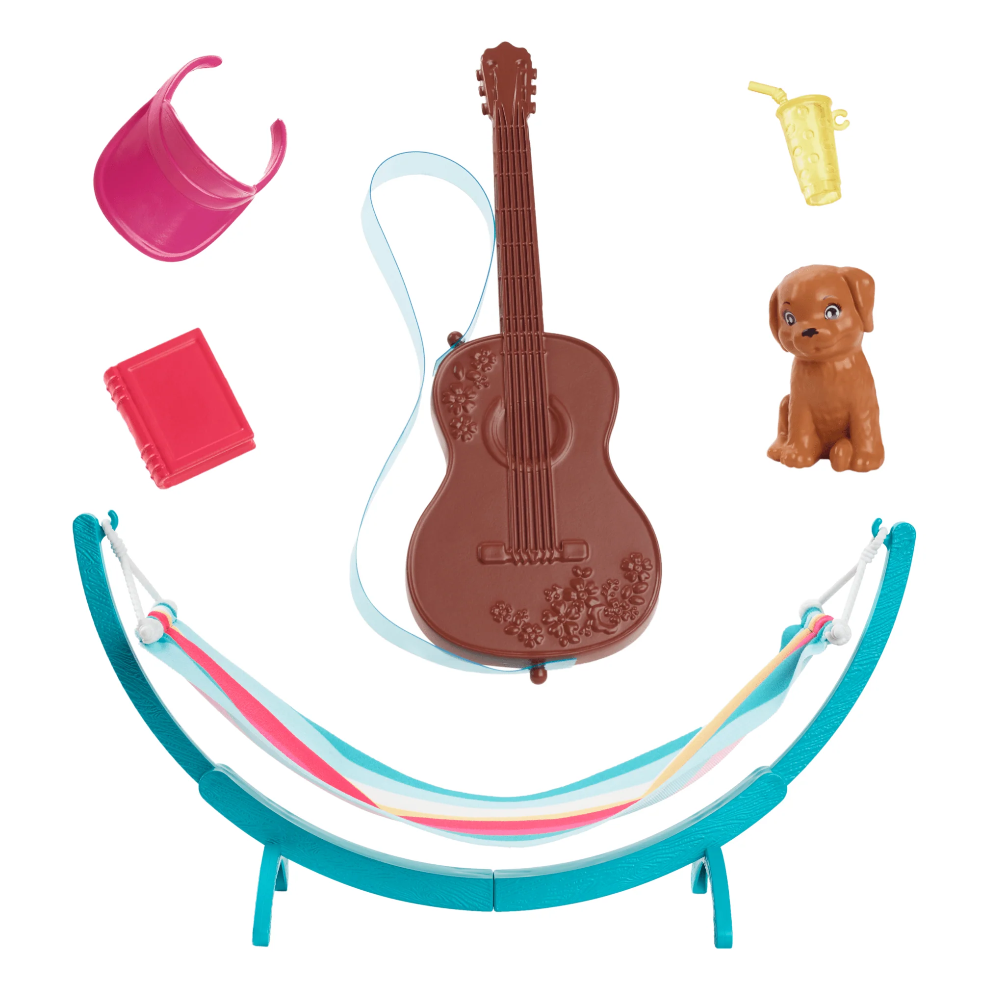 Barbie World Hammock Set With 7 Camping Accessories Including Swinging Hammock With Guitar & Puppy - Image 4