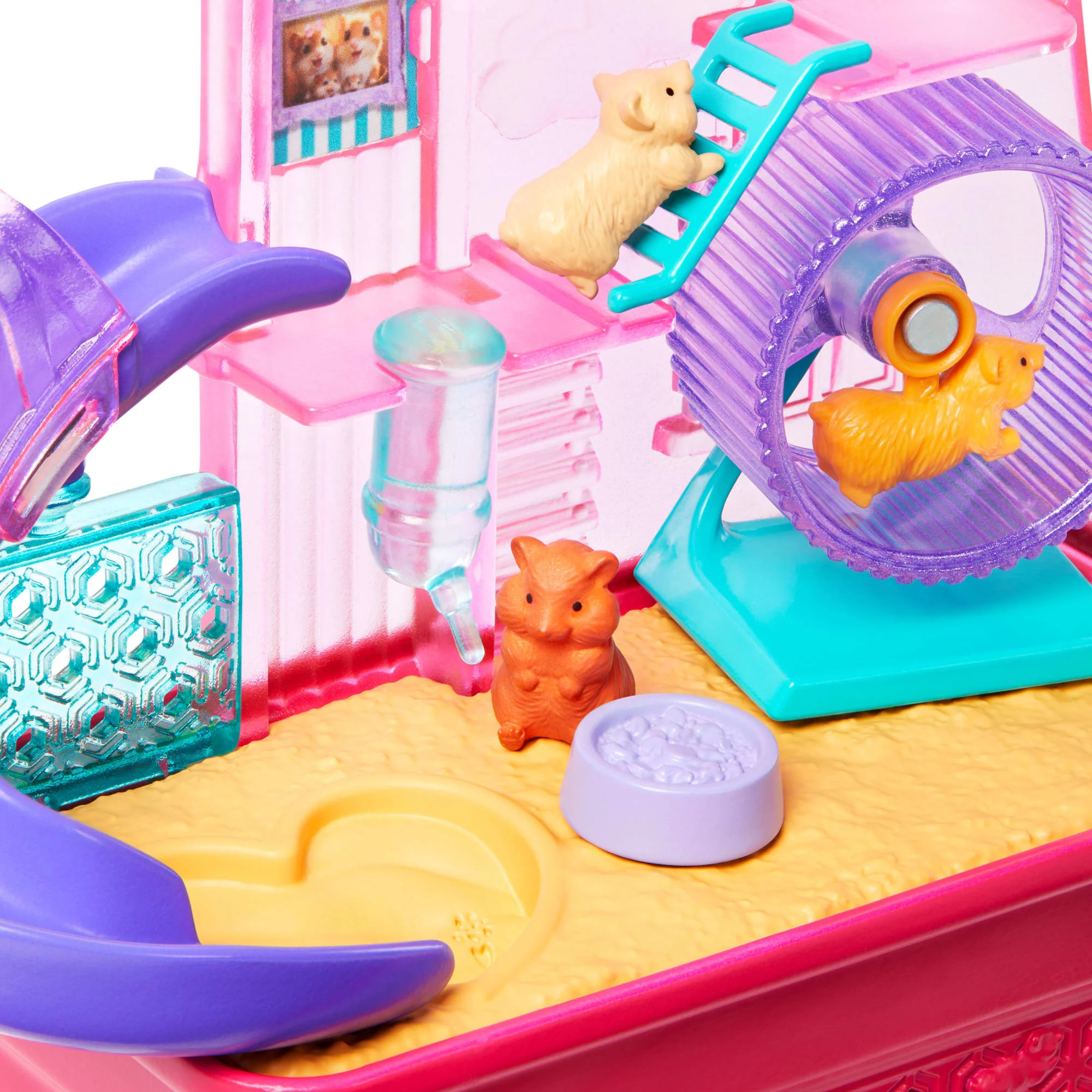 Barbie World Hamster Pet Playground Playset With 9 Pieces Including Wheel, Hamsters, & Food Accessories - Image 3