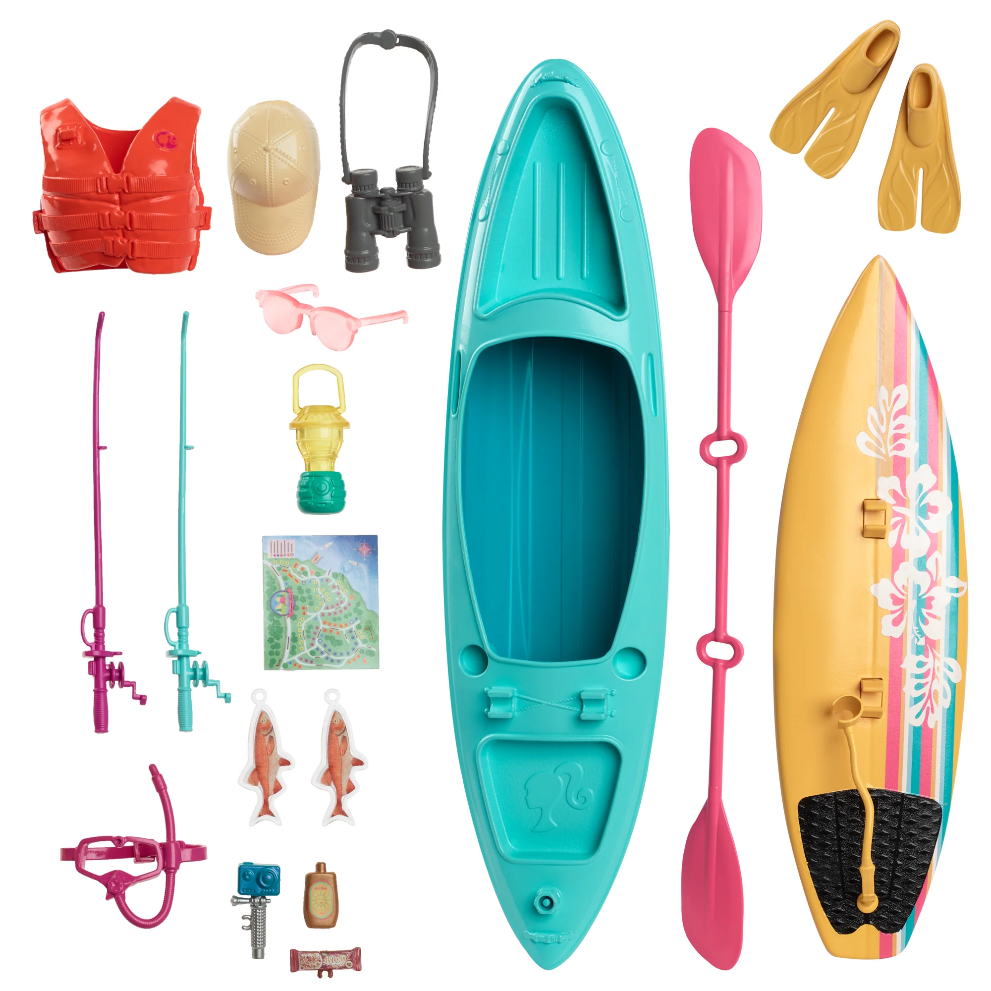 Barbie World Kayak & Surf Playset With 17 Camping Accessories Including Kayak Boat, Surfboard & More - Image 4