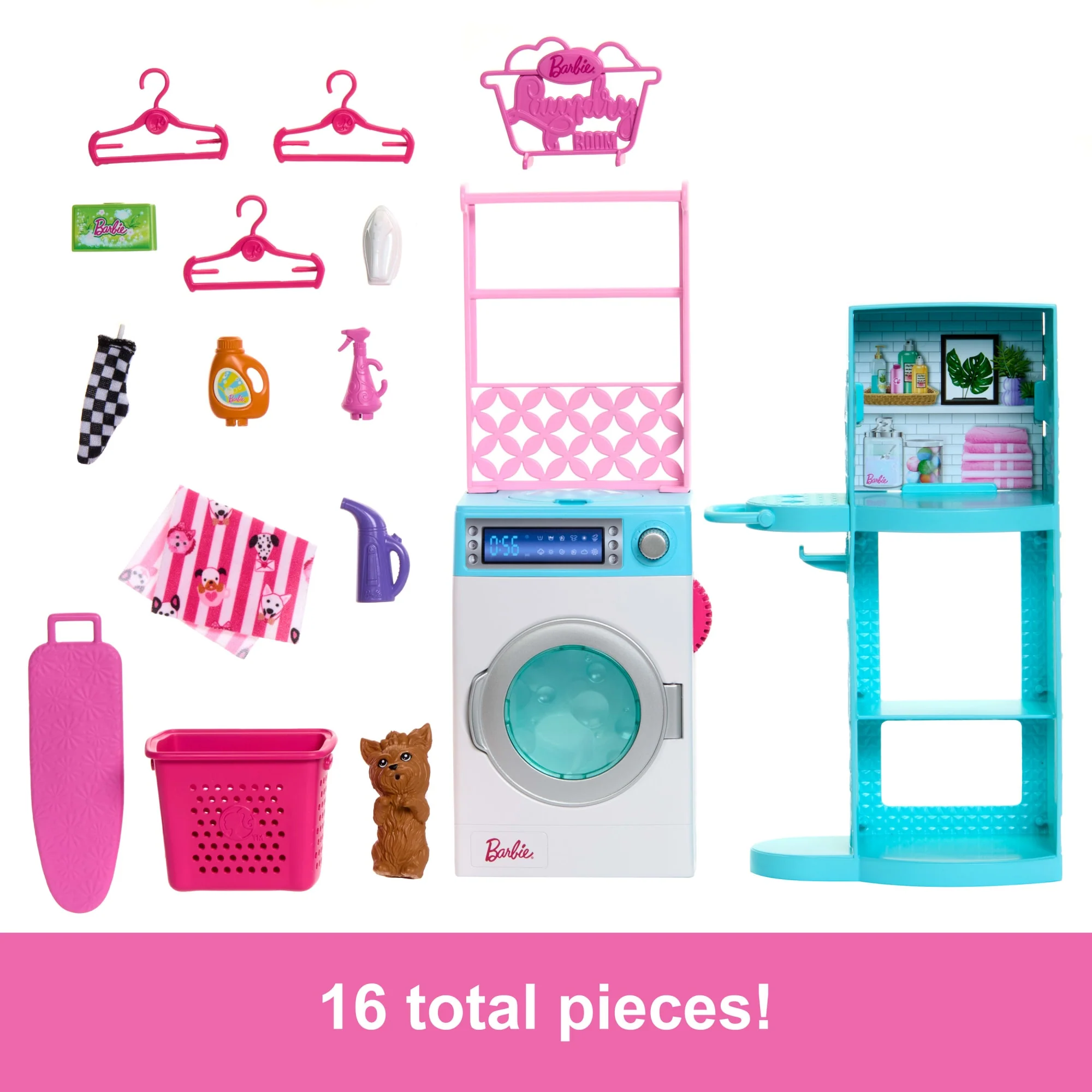 Barbie World Spinning Washer & Dryer Toy Playset With Laundry Accessories Like Hangers, Basket, & More - Image 2