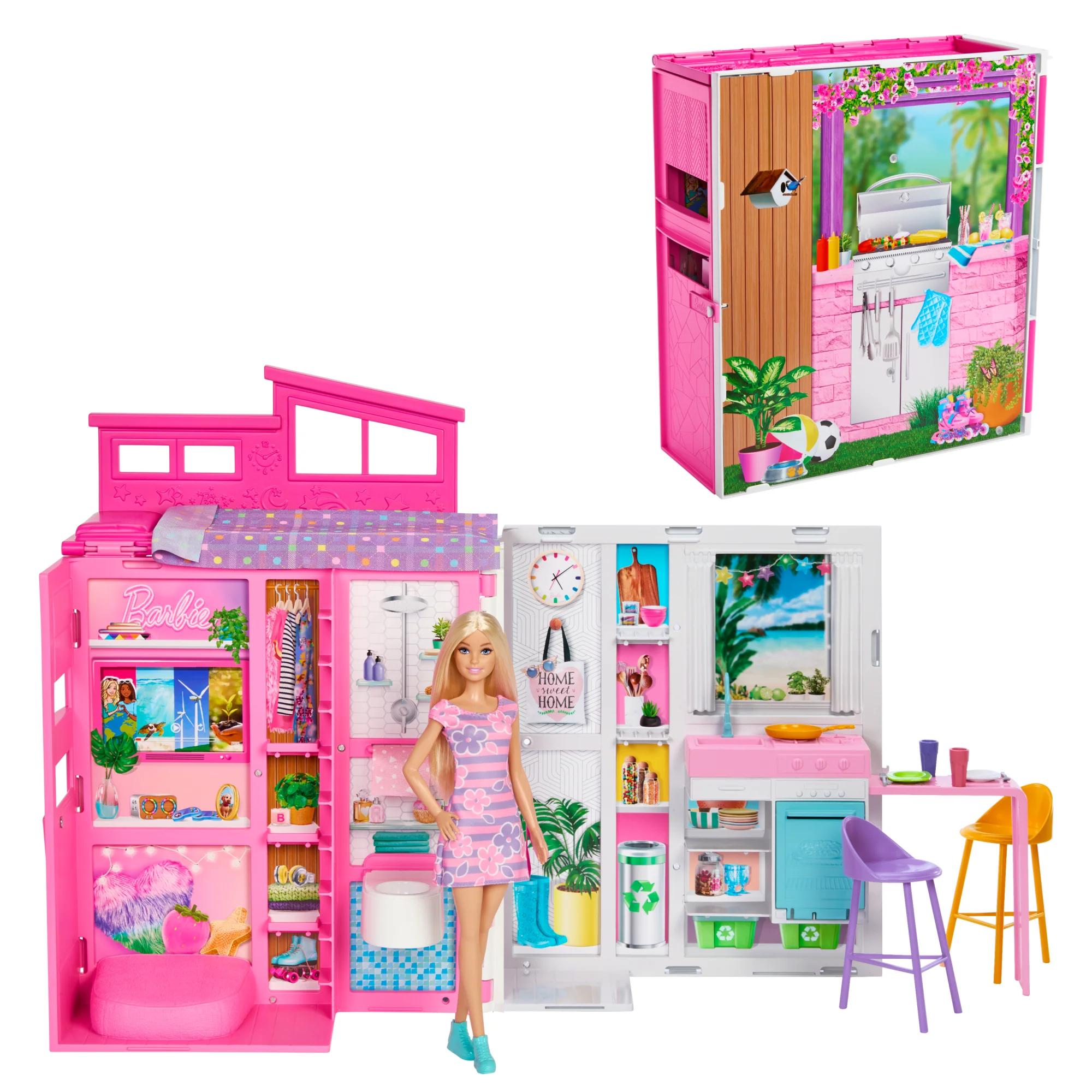 Barbie Maison Portative et Poupée, 4Pièces, 11Accessoires