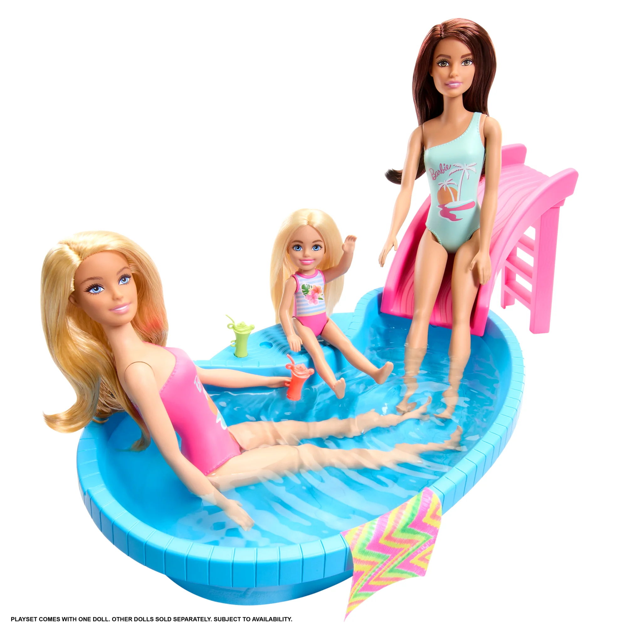 Barbie Coffret de Jeu et Poupée, Blonde, Piscine, Serviette, Boissons - Image 4