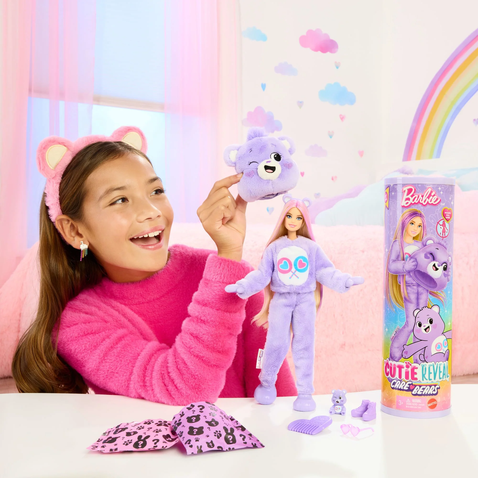 Barbie Cutie Reveal Care Bears Series Doll & Accessories in Share Bear Plush Costume, 10 Surprises - Image 2