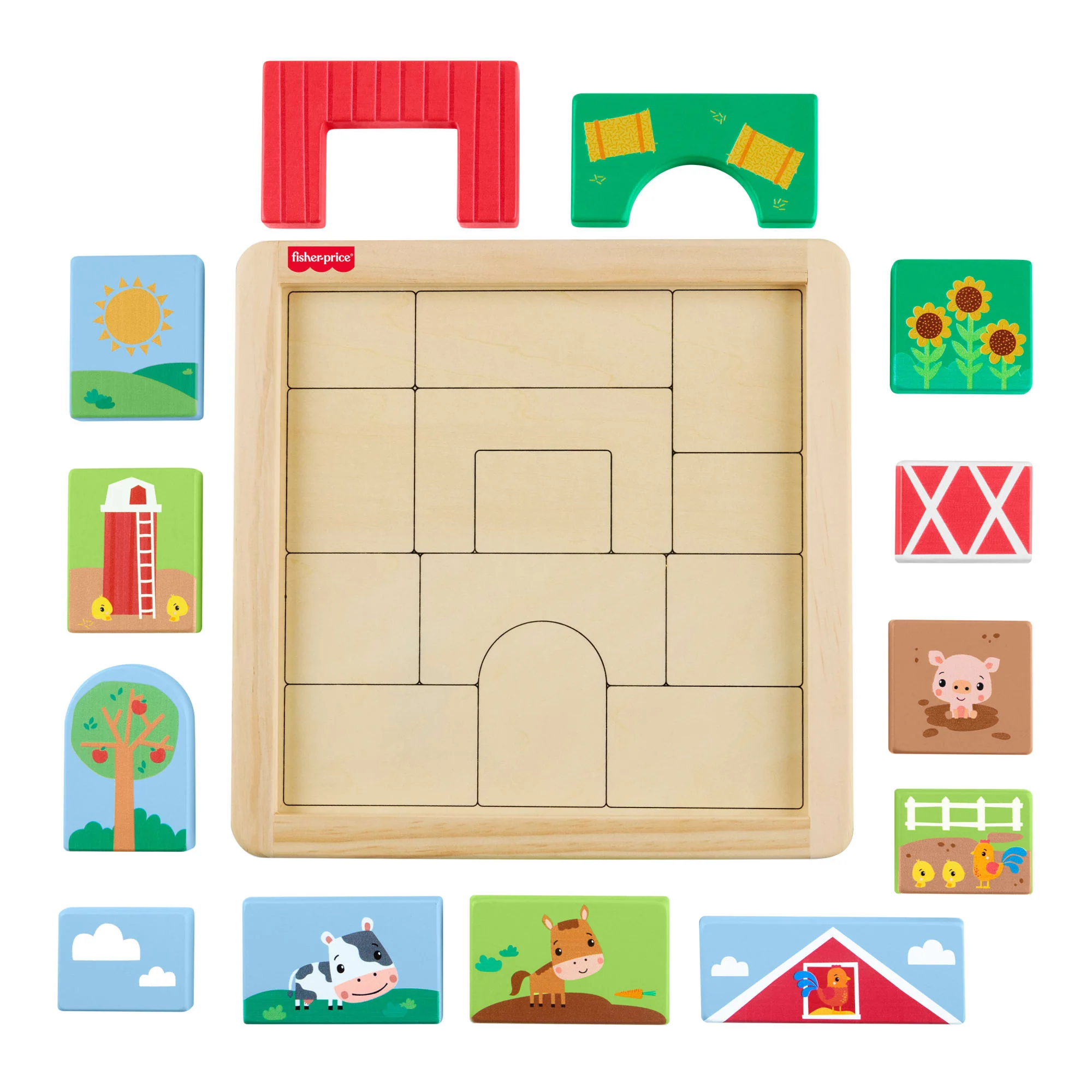 Casse-Tête en Bois à Thématique de Ferme Fisher-Price Pour Tout-Petits et enfants, 14 Pièces en Bois - Image 3