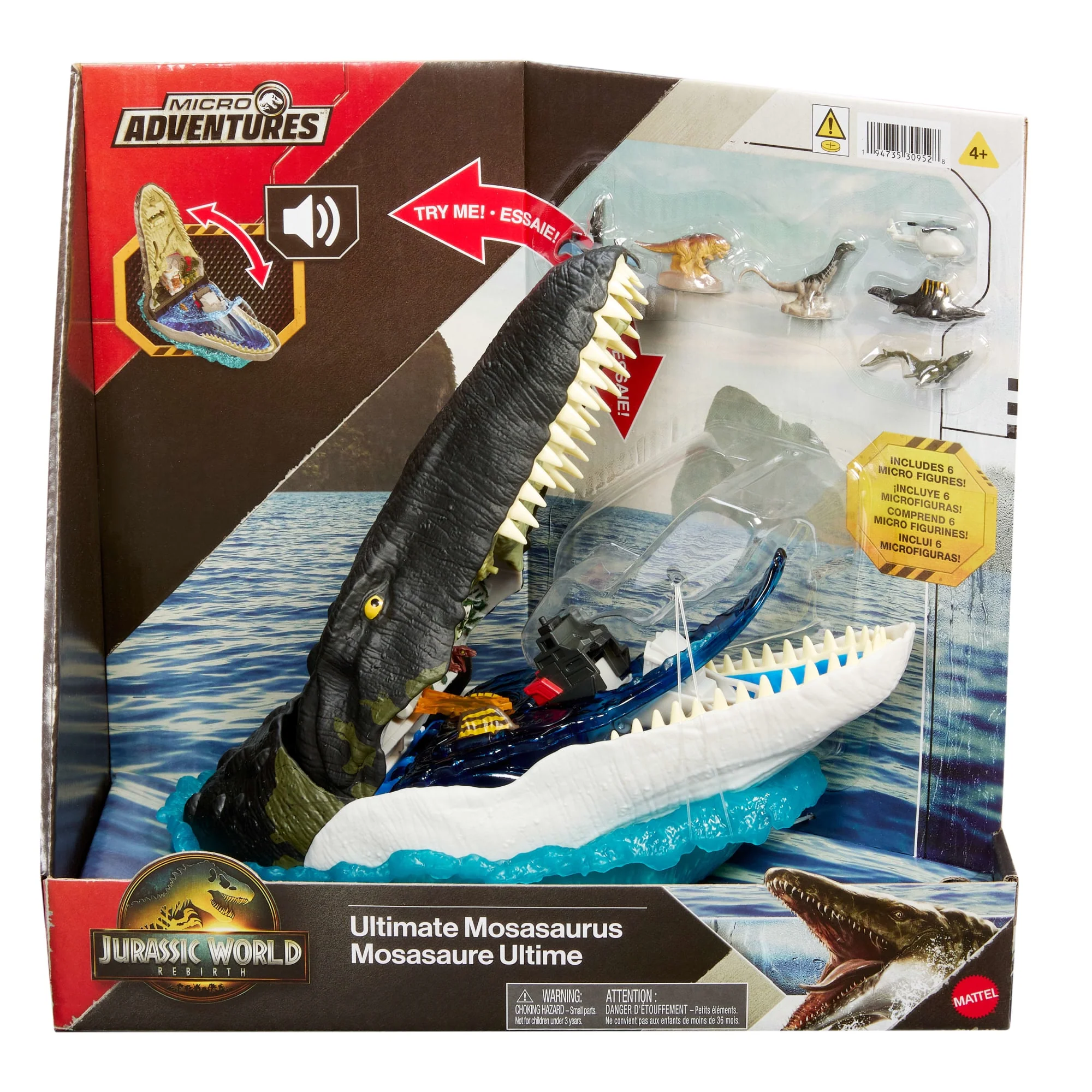 Coffret de Jeu Mosasaure Jurassicworld: Renaissance de Luxe, 7Fonctions et Effets Sonores Interactifs, 6Micro Figurines - Image 6