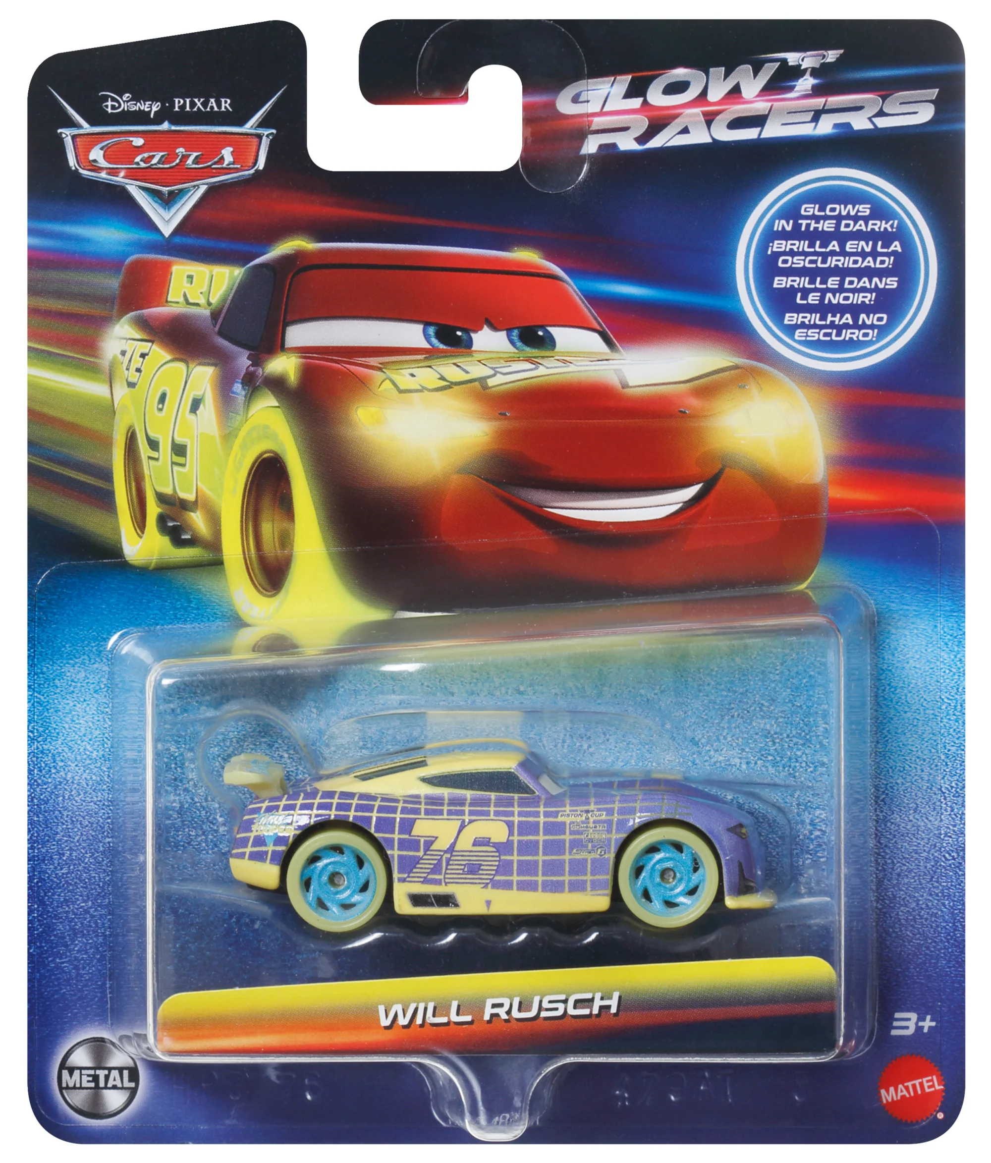 Disney And Pixar Cars Glow Racers Vehicles, Glow-in-The-Dark 1:55 Scale Die-Cast Toy Cars - Image 4