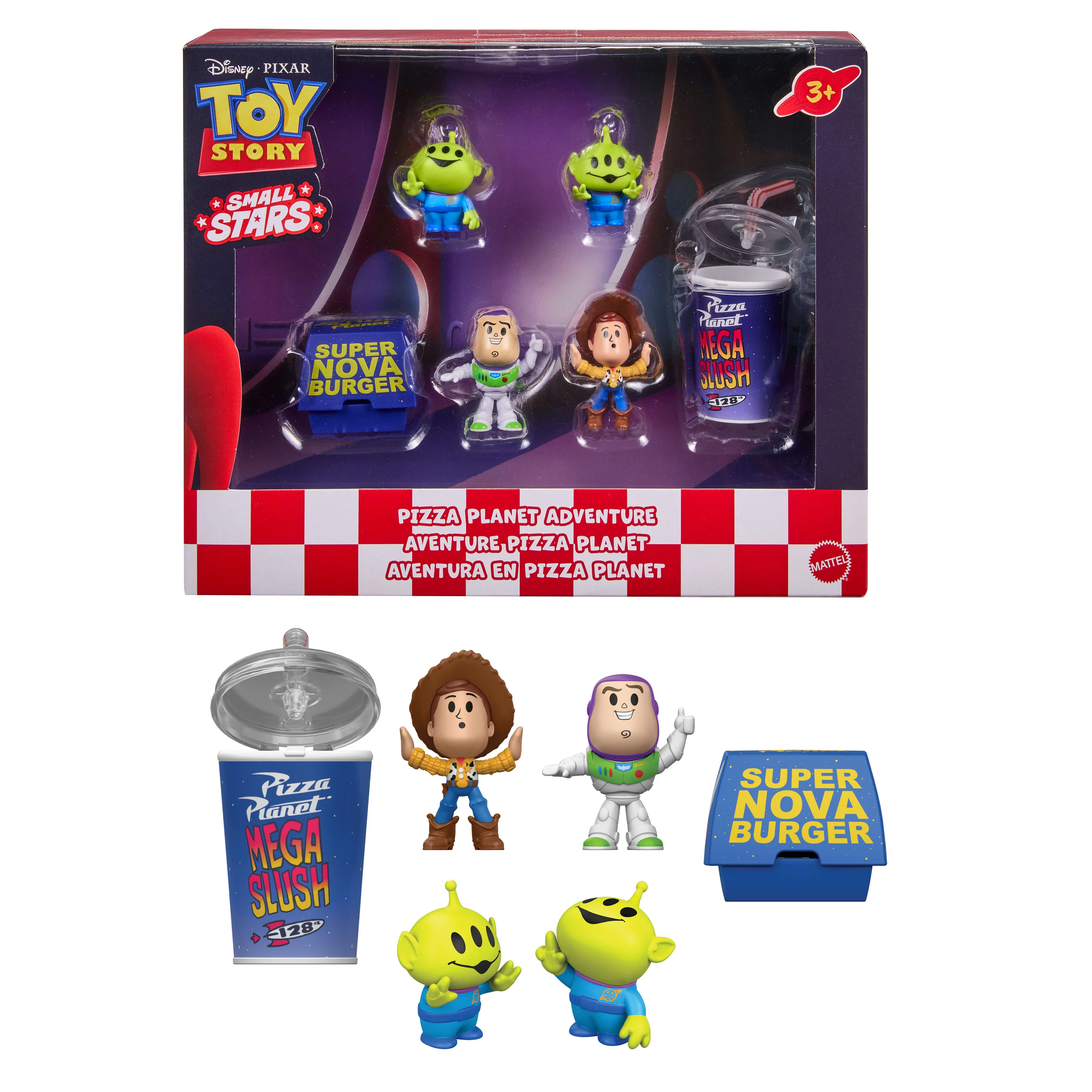 Disney And Pixar Toy Story Small Stars Pizza Planet Adventure, Stylized Woody & Buzz & 2 Aliens