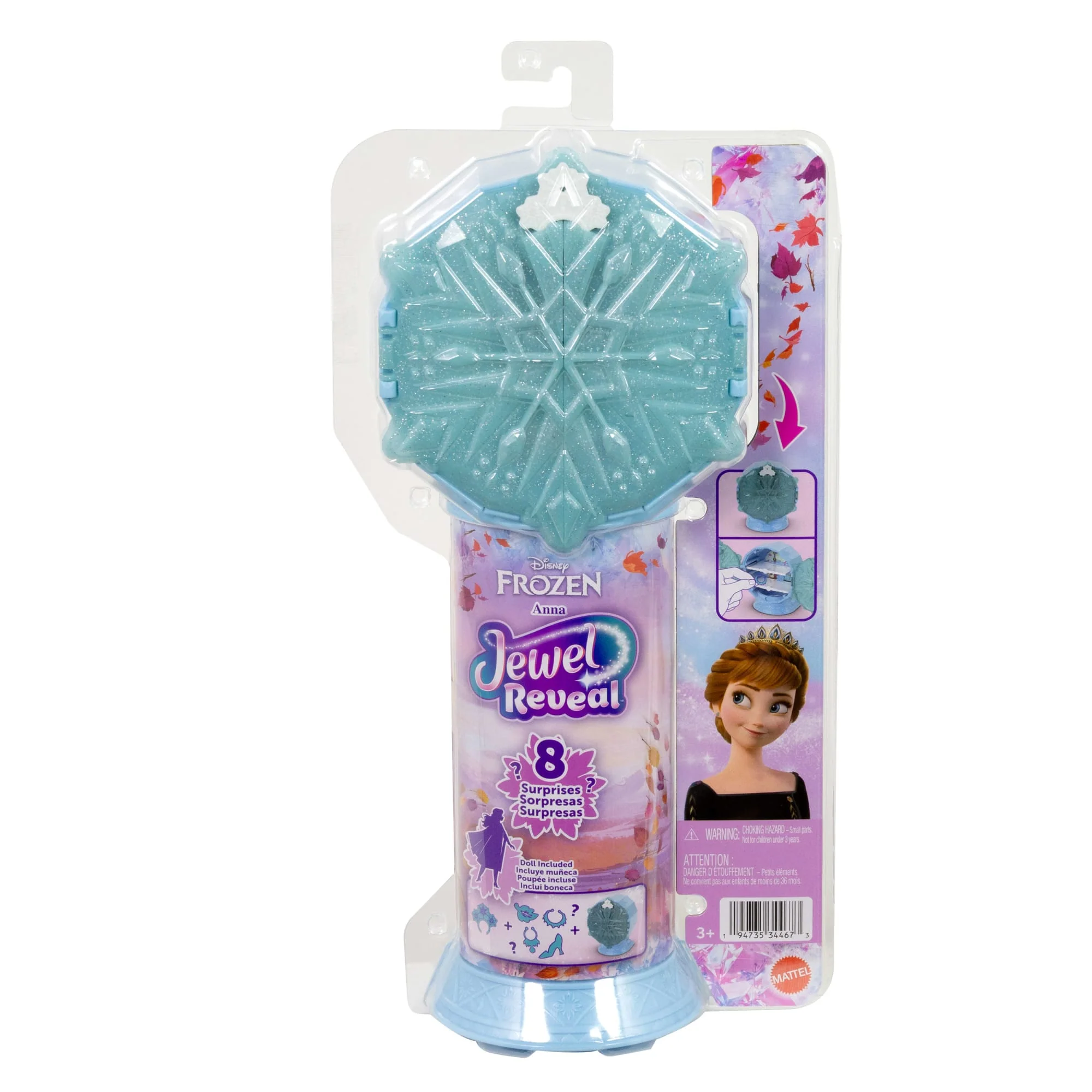 Disney Frozen Jewel Reveal Anna Fashion Doll W/ 8 Surprises including Gem Box & 10 Accessories - Image 6