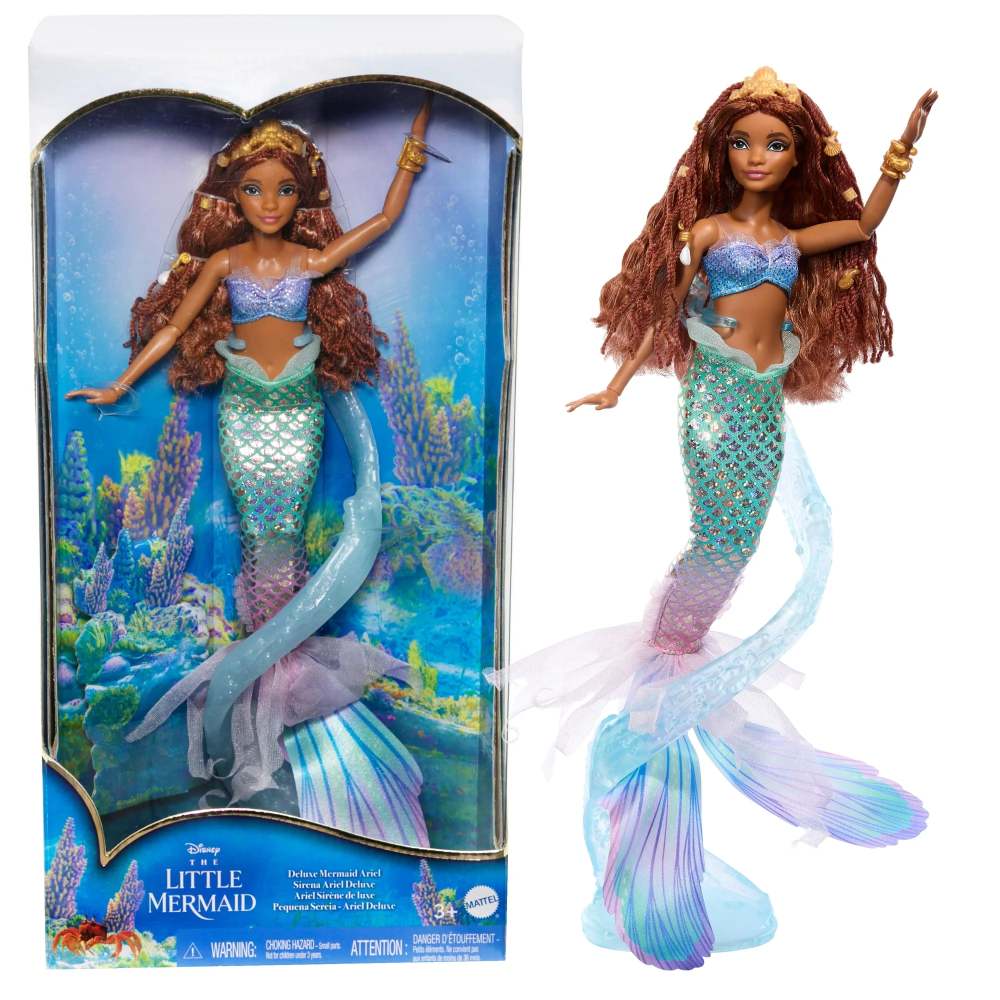 Disney La Petite Sirène Poupée Ariel deluxe Avec Perles à Mèche et Socle