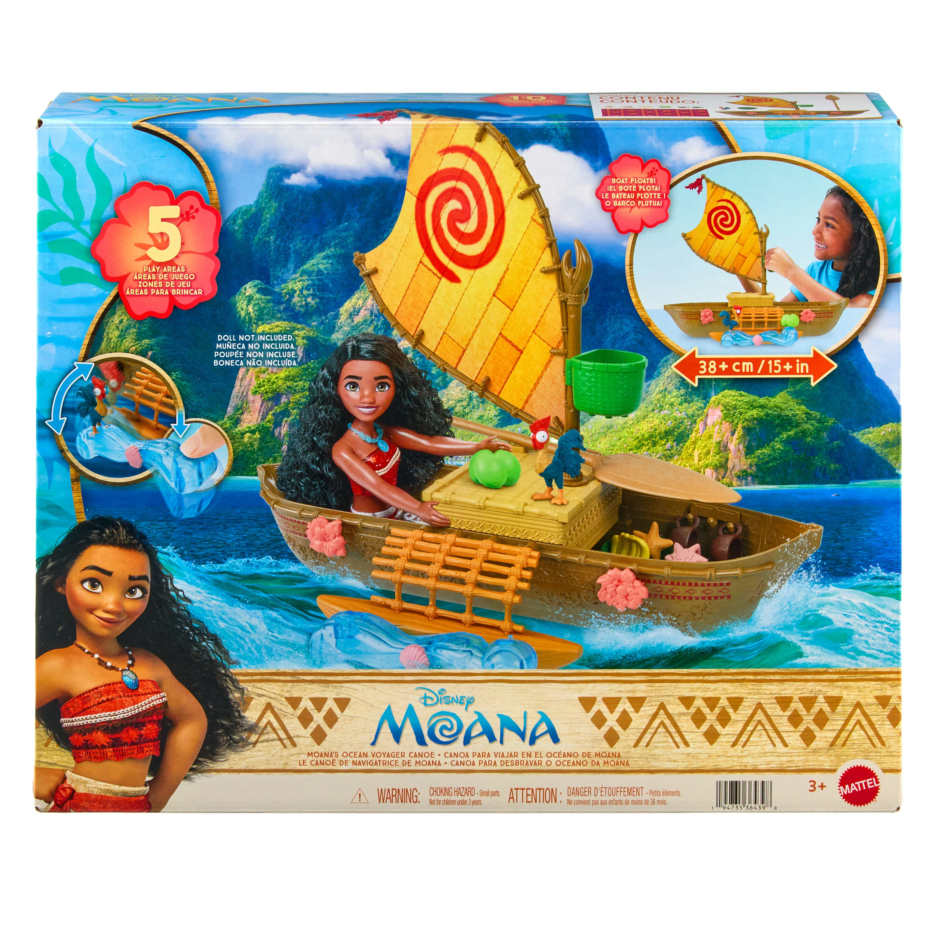 Disney Moana Floating Ocean Voyager Canoe Playset With 5 Play Areas, 9 Accessories & Animal Figure - Image 6