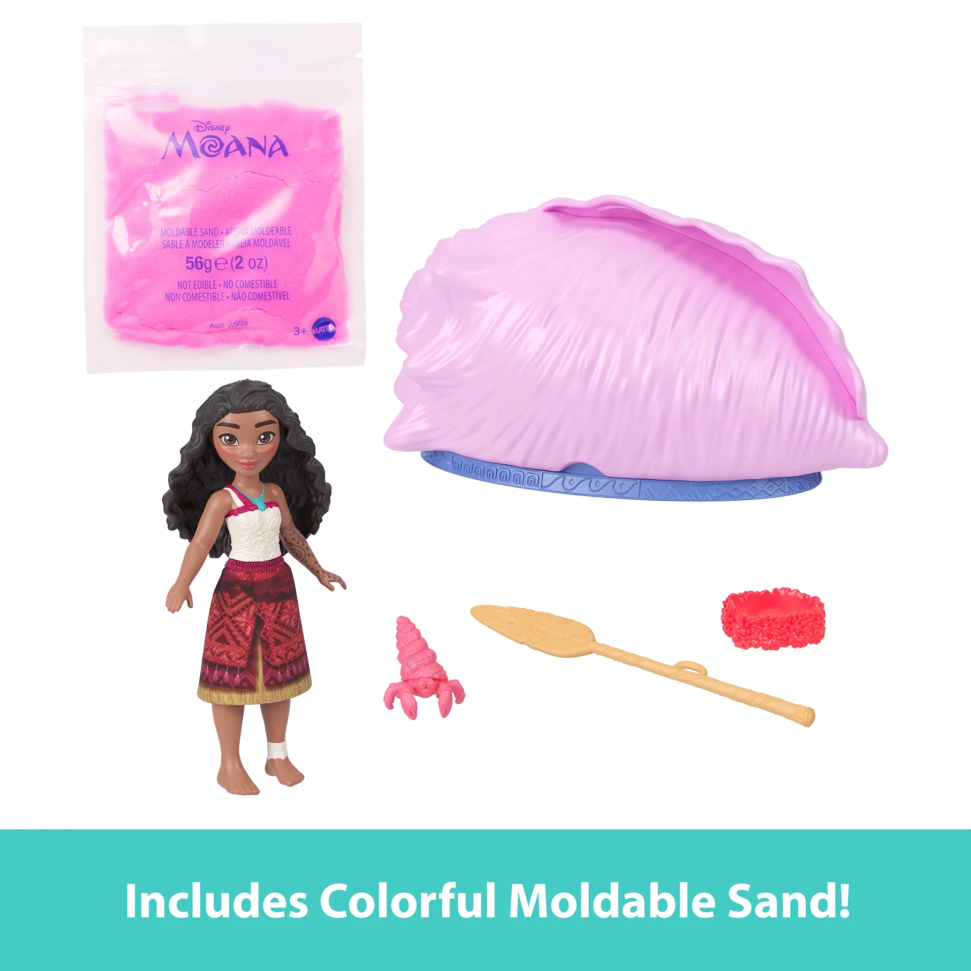 Disney Moana Shell Reveal Small Doll Or Figures, Moldable Sand & Accessories (Characters May Vary) - Image 4