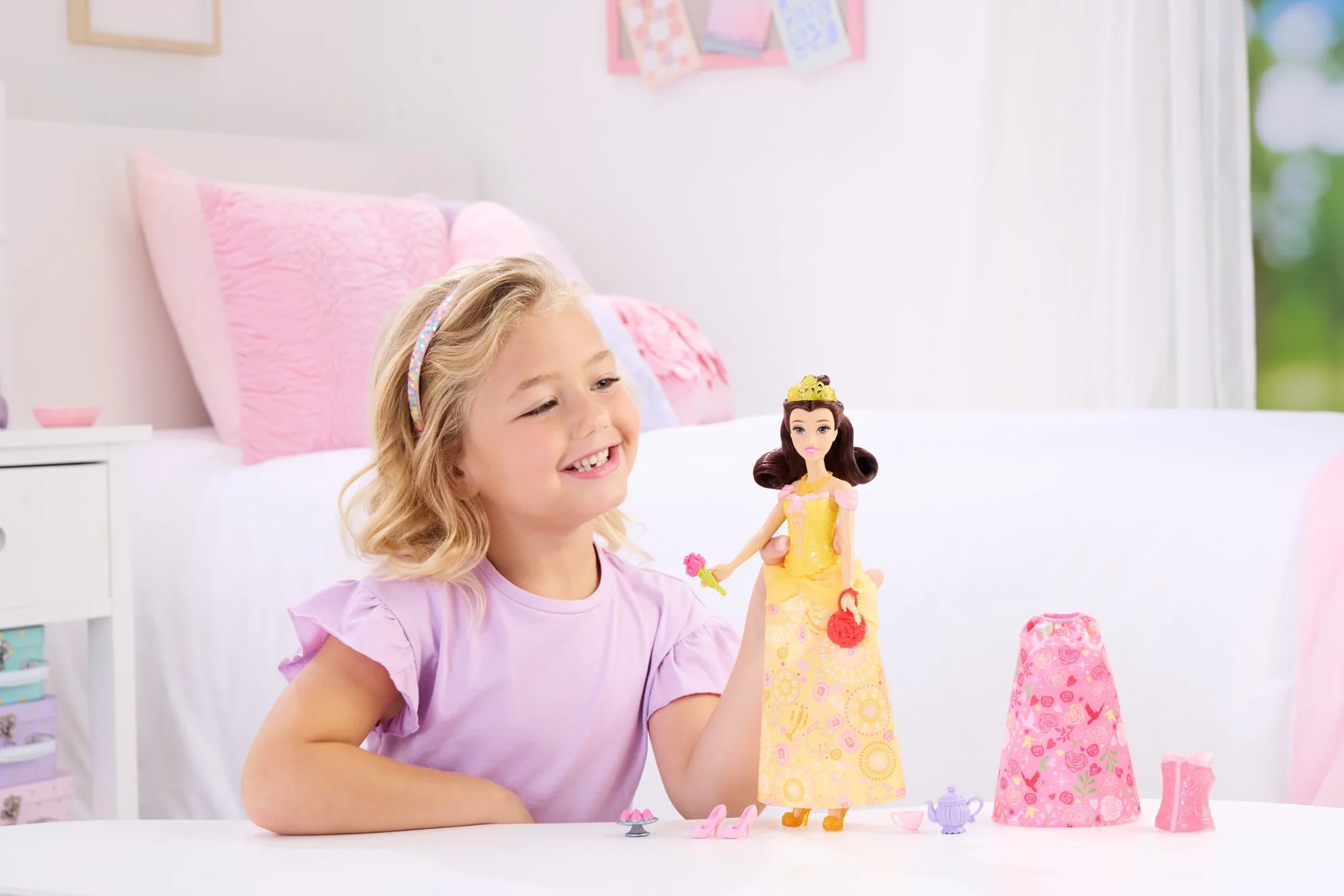 Disney Princess 2-In-1 Stories Belle Fashion Doll With 2 Snap-On Bodices, 2 Skirts & 9 Accessories - Image 2