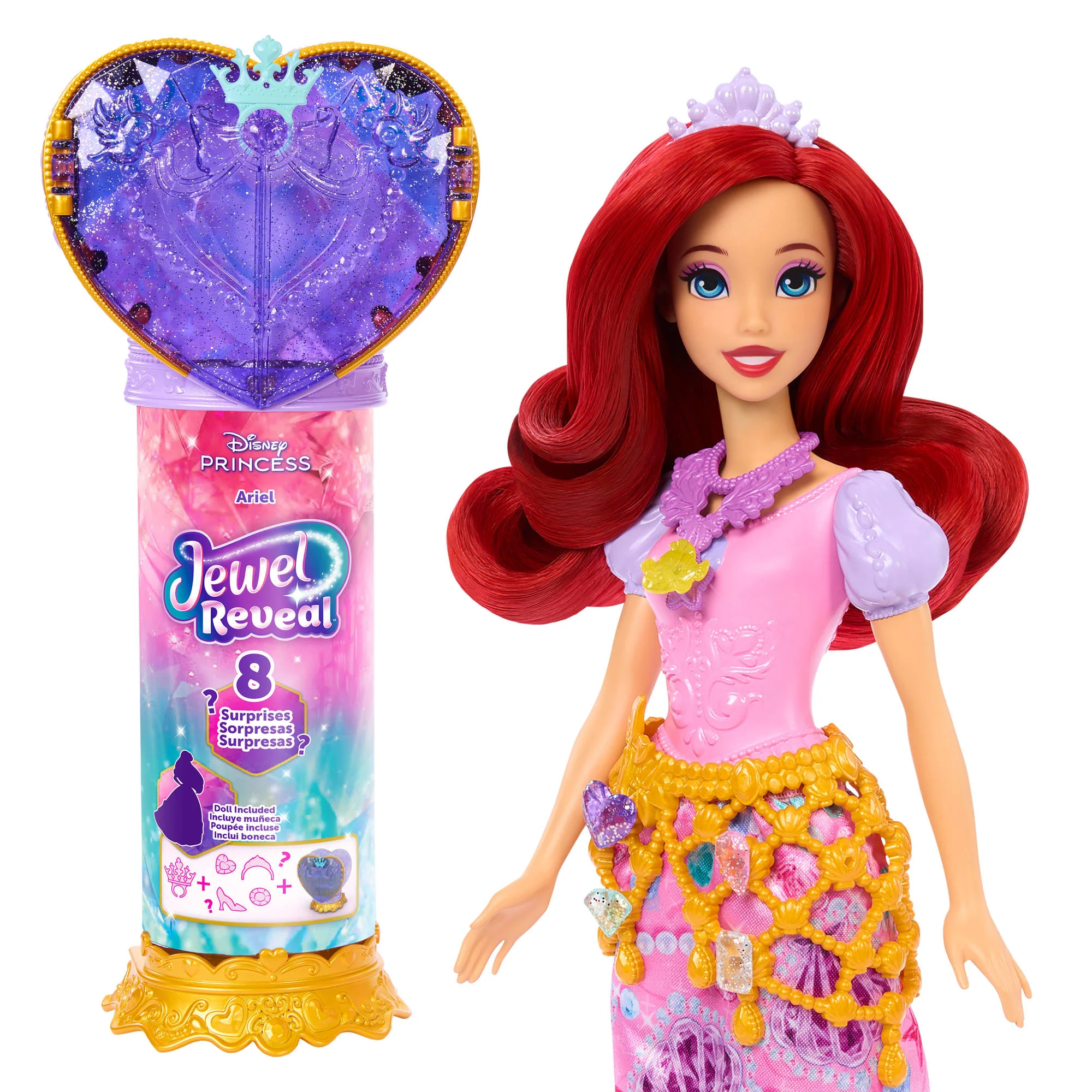 Disney Princess Jewel Reveal Ariel Fashion Doll W/ 8 Surprises Including Gem Box & 10 Accessories