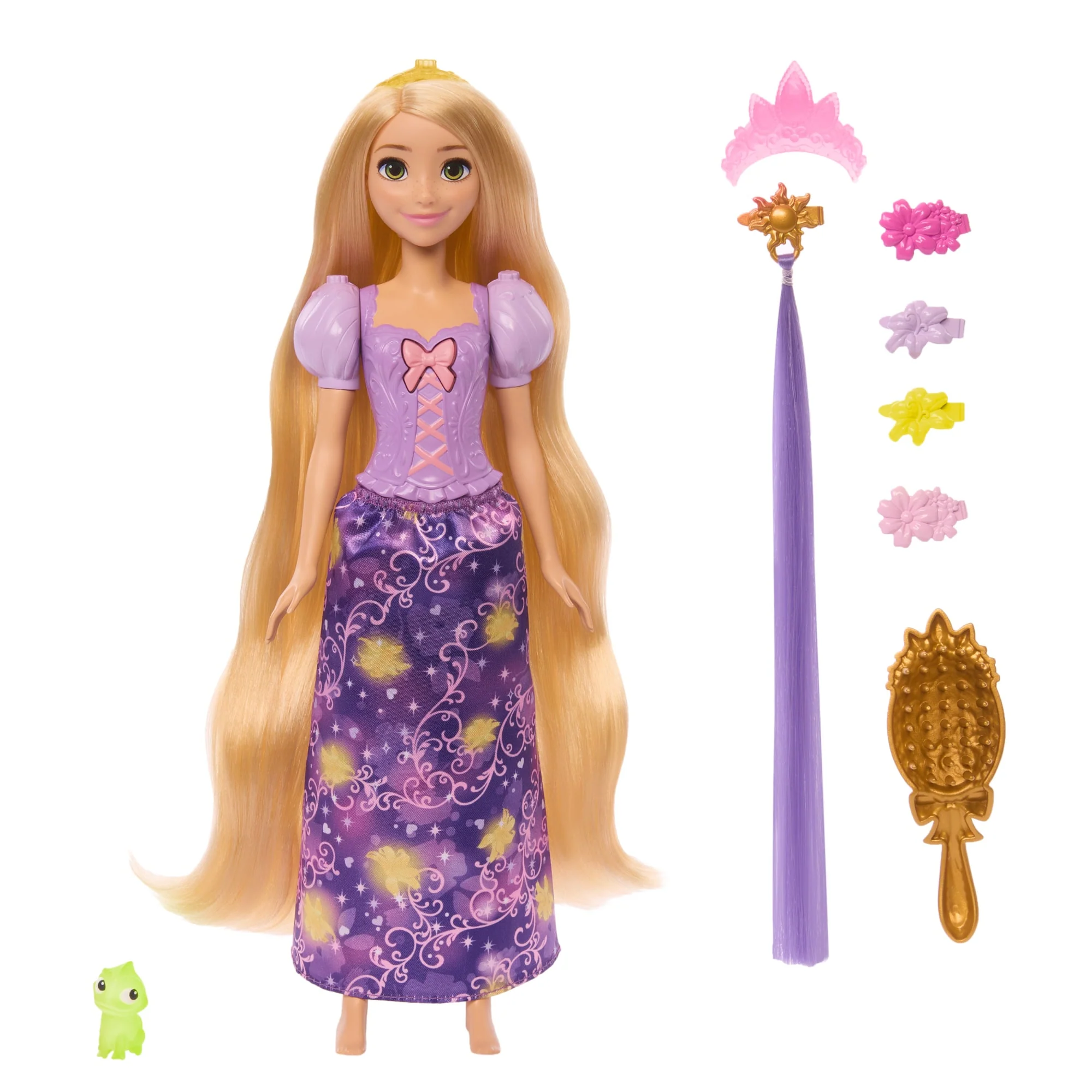 Disney Princess Light-Up Hair Rapunzel Fashion Doll W/ 5 Ways To Glow, Pascal Figure & 7 Accessories