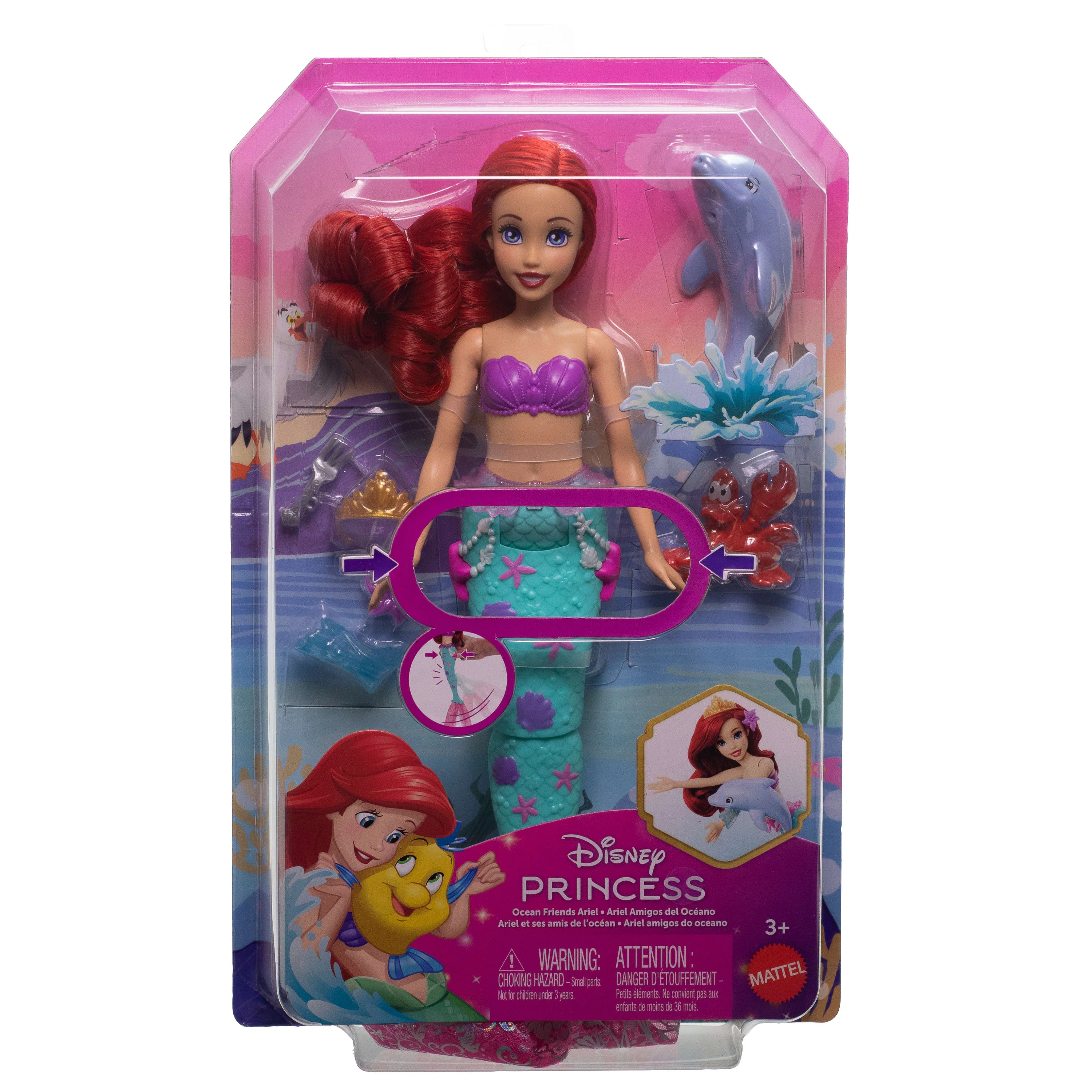 Disney Princess Ocean Friends Ariel Swimming Mermaid Doll With Squirt Toy, Figure & 4 Accessories - Image 6