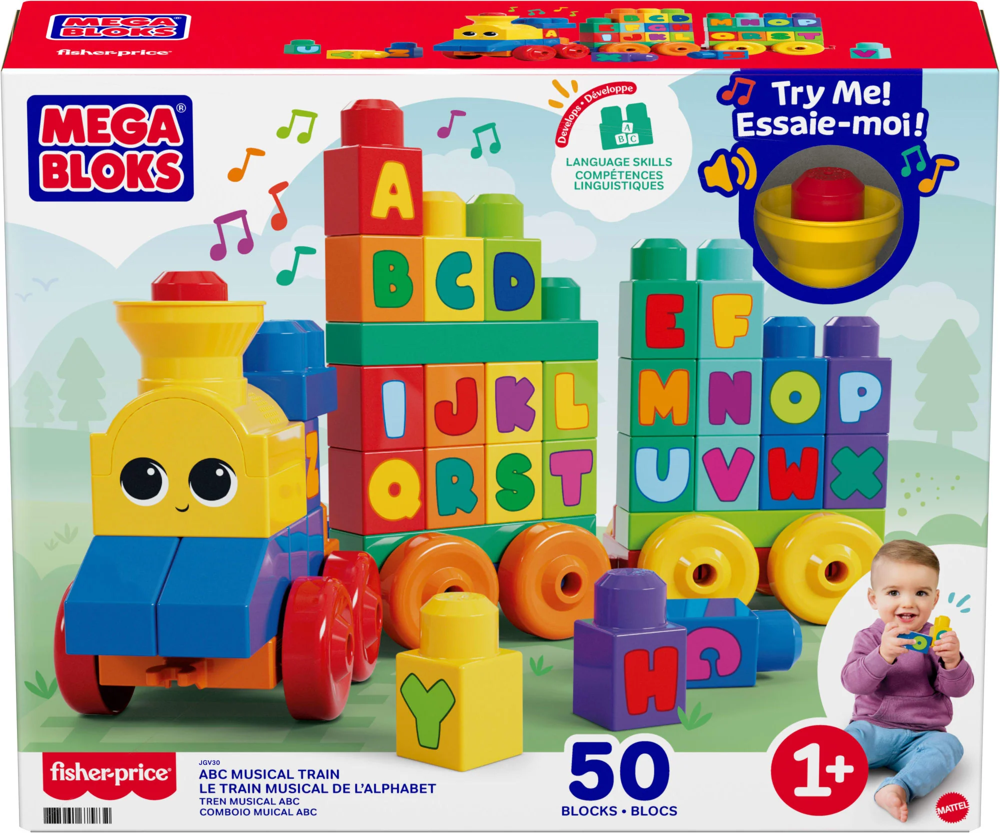 MEGA BLOKS First Builders ABC Musical Train Toy Building Blocks With Music (50 Pieces) For Toddler - Image 6