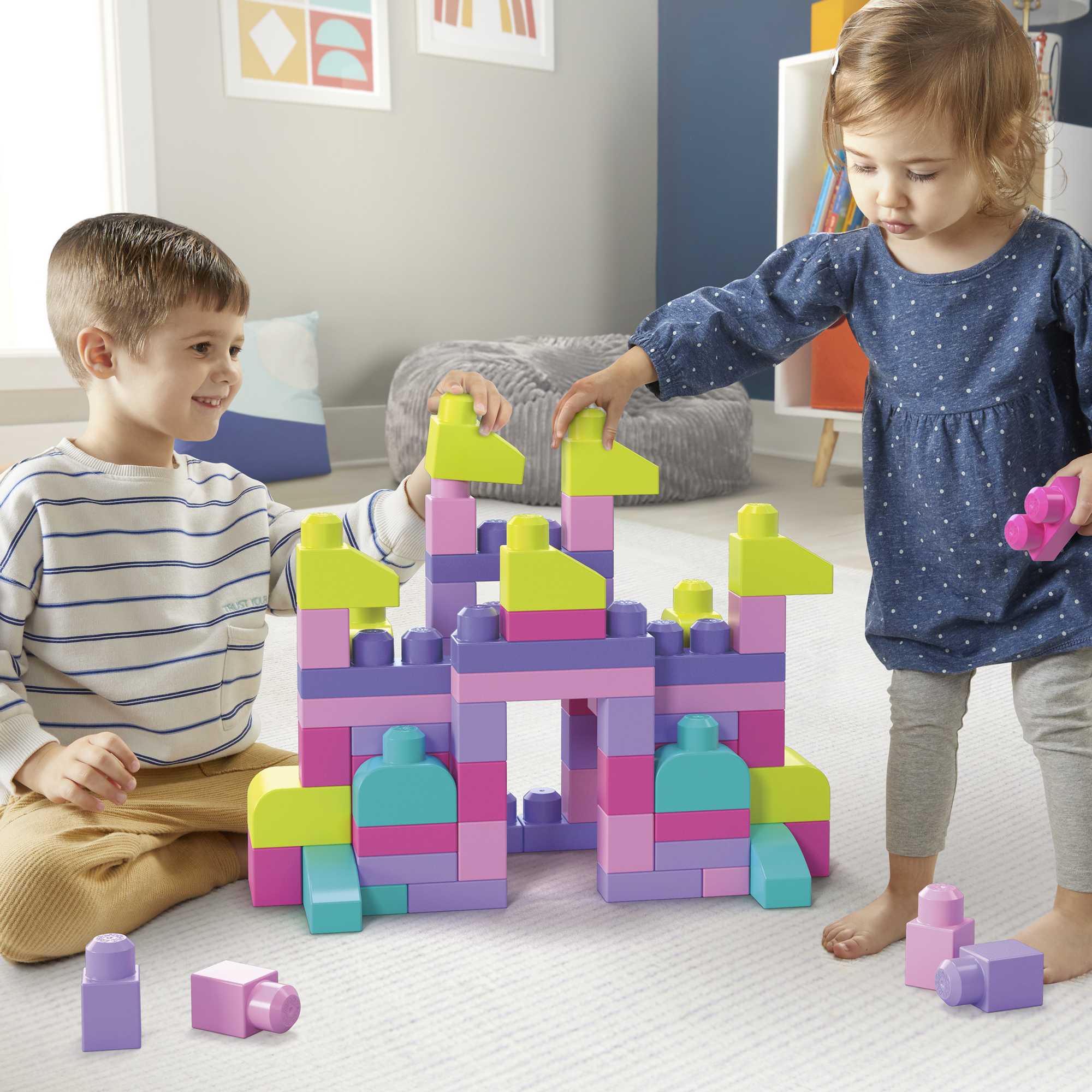MEGA Bloks Fisher-Price Toy Blocks Pink Big Building Bag With Storage (80 Pieces) For Toddler - Image 2