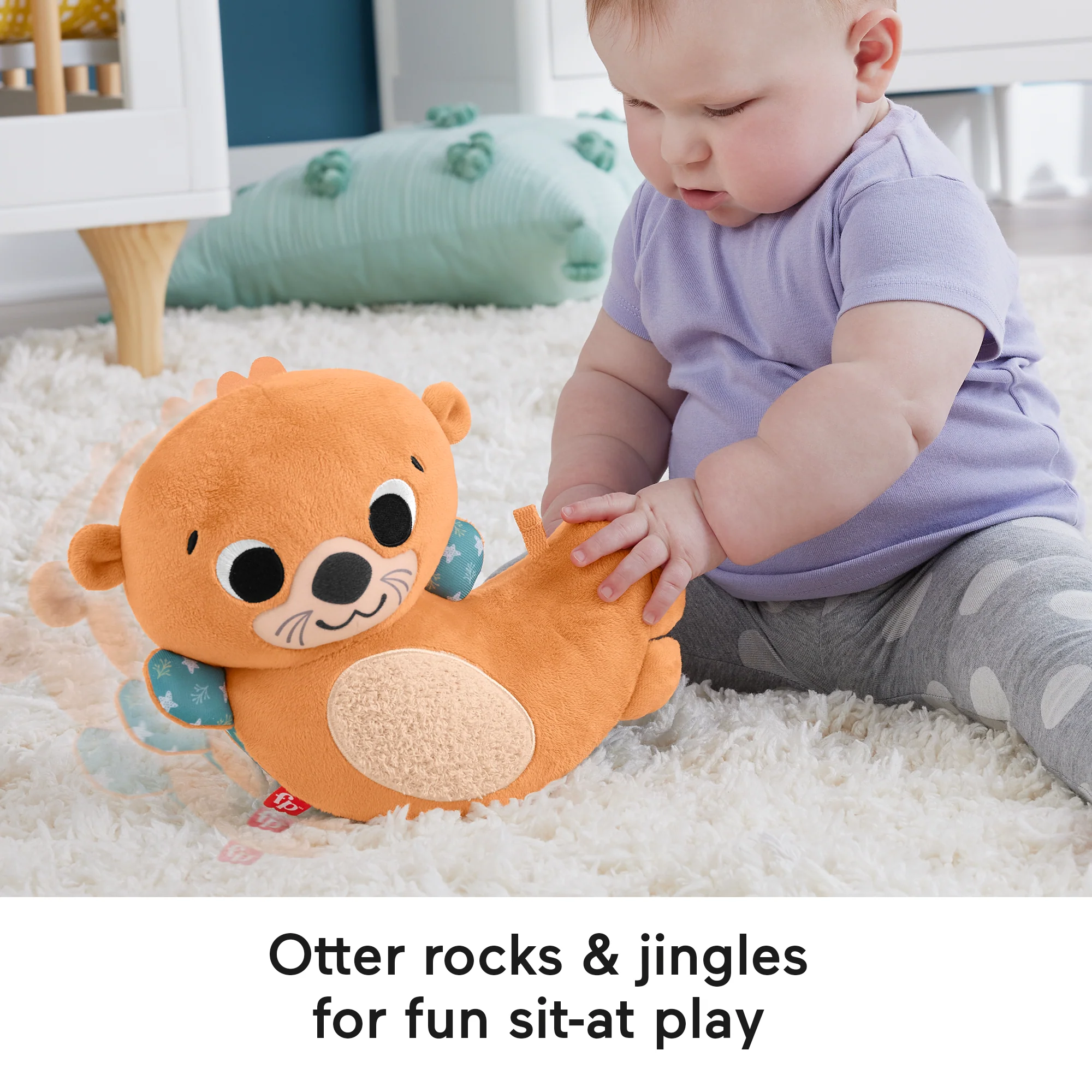 Fisher-Price 2-in-1 Rockin’ Tummy Time Otter, Plush Baby Sensory Toy For Tummy Time - Image 3