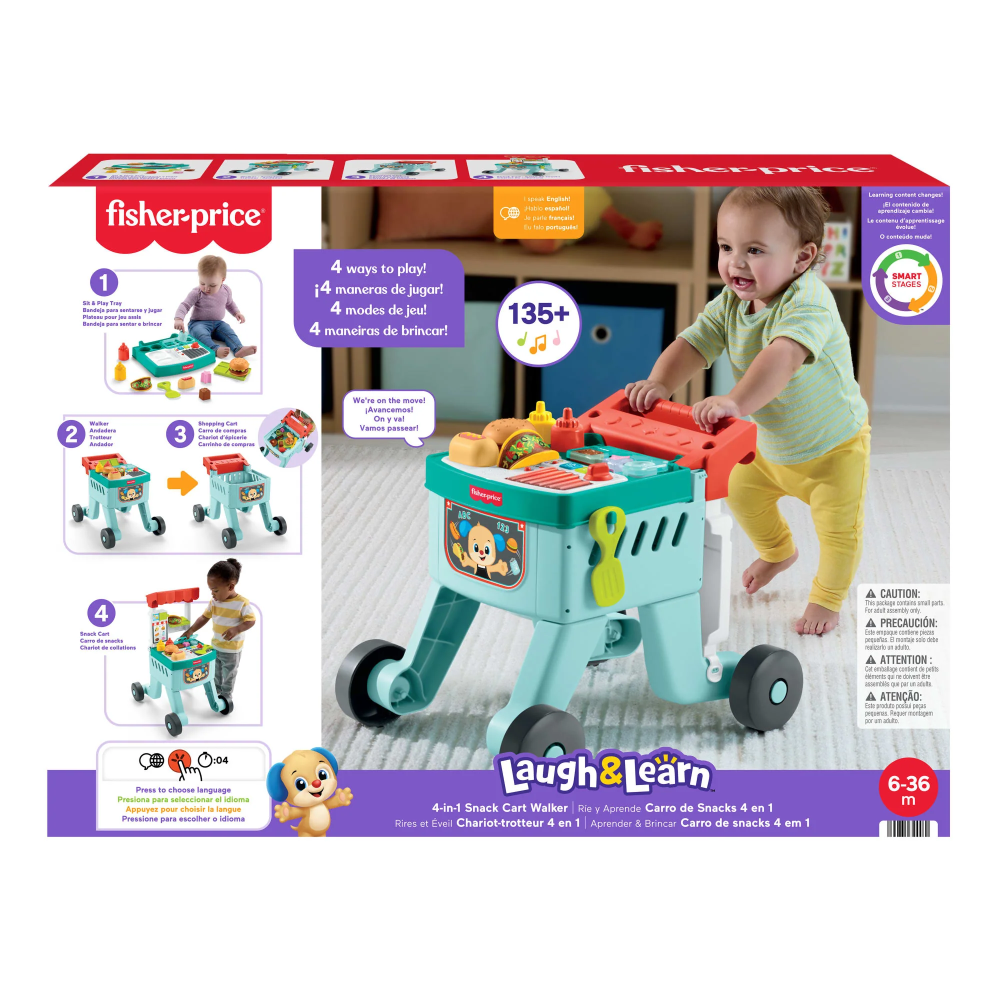 Fisher-Price Aprender e Brincar Andador para Bebês Carro de Snacks 4 em 1 - Image 6