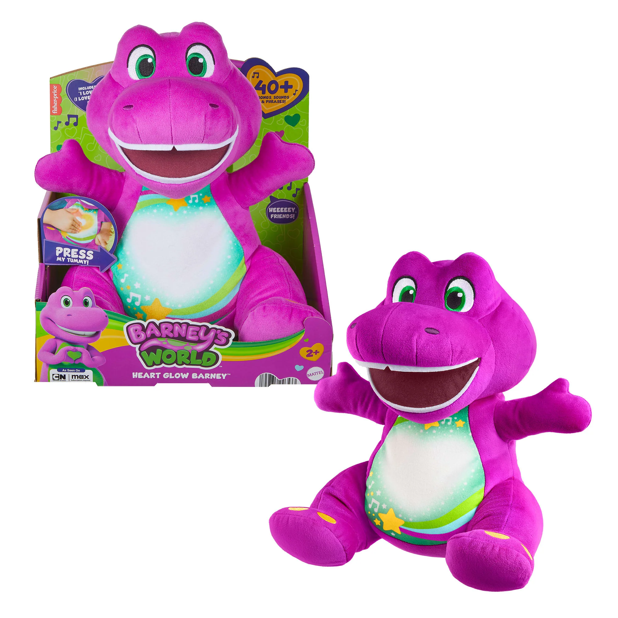 Fisher-Price Barney's World Heart Glow Barney Plush Toy With Music & Lights For Toddlers & Kids, Multilanguage Version